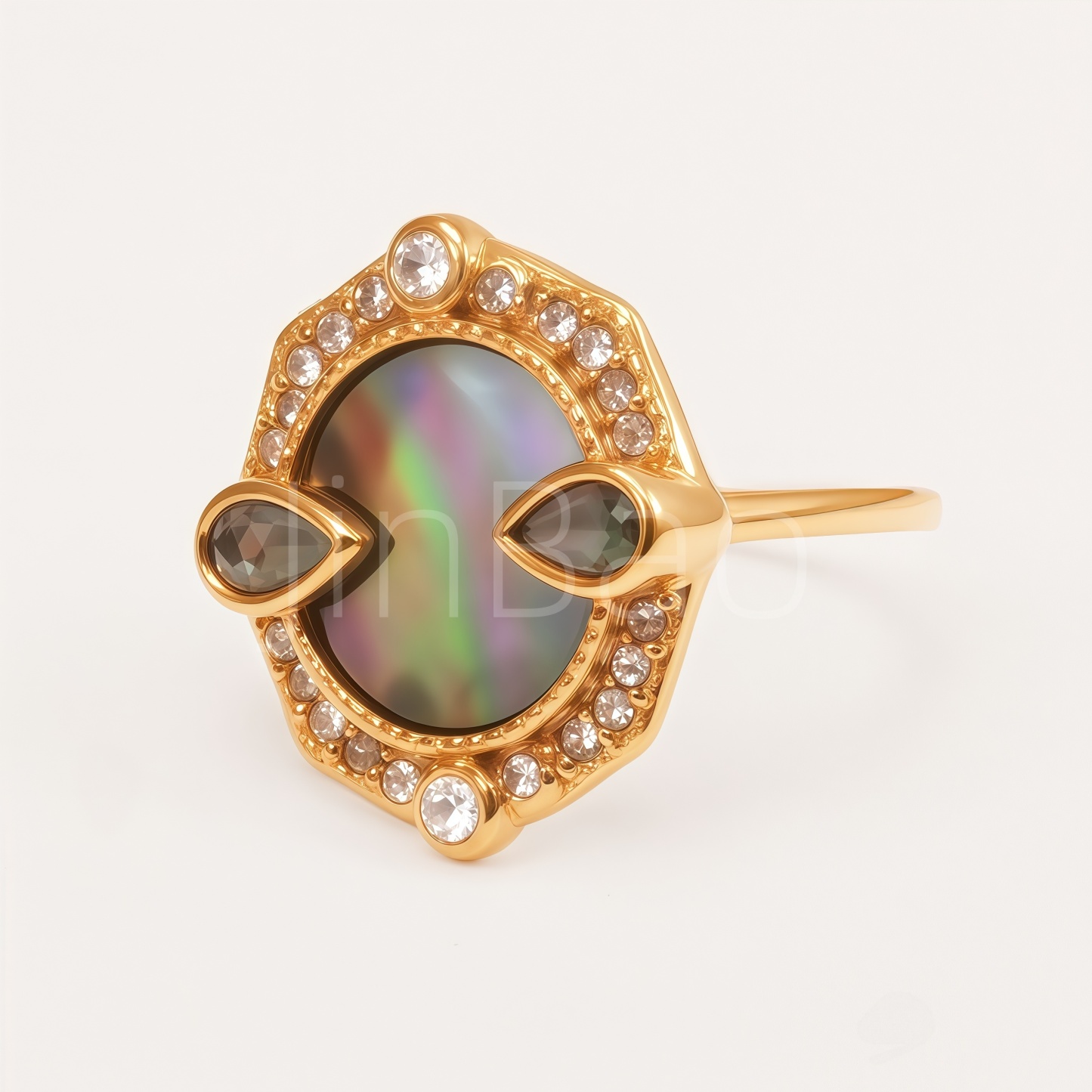 Vintage Ornate Mother‑of‑Pearl & CZ Women Ring | B0092J