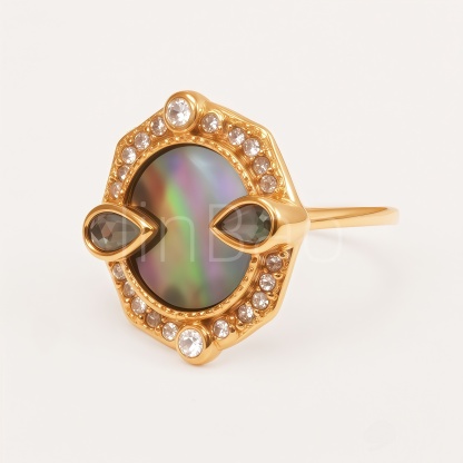 Vintage Ornate Mother‑of‑Pearl & CZ Women Ring | B0092J