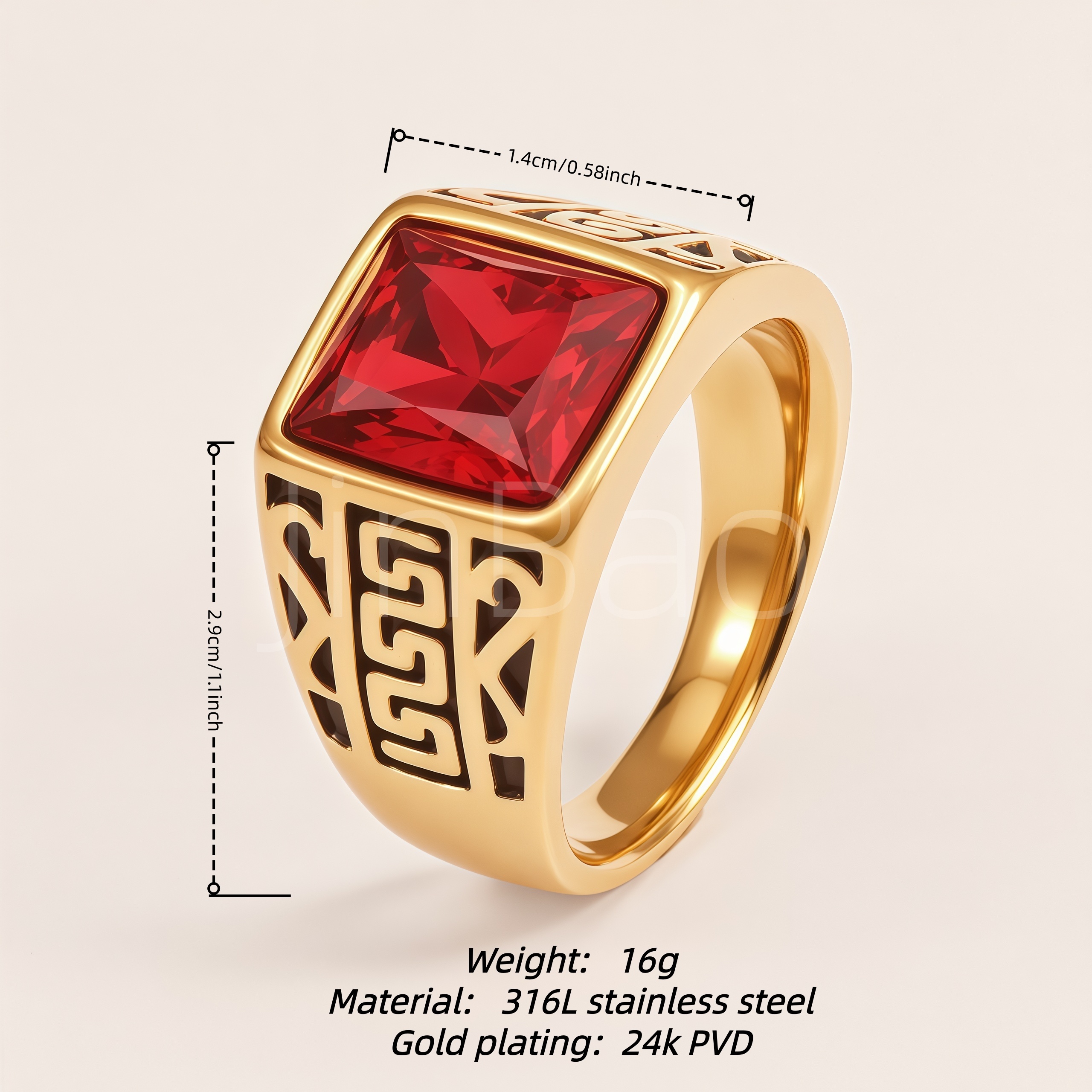 Vintage Chinese Totem 4-Color Gem Thick Gold Men's Ring | B136