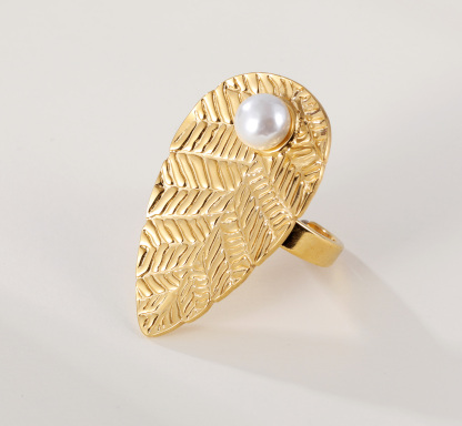 Elegant Nature-Inspired Pearl Leaf Ring - Fashion Jewelry for Women | G005438-JinBaoJewerly