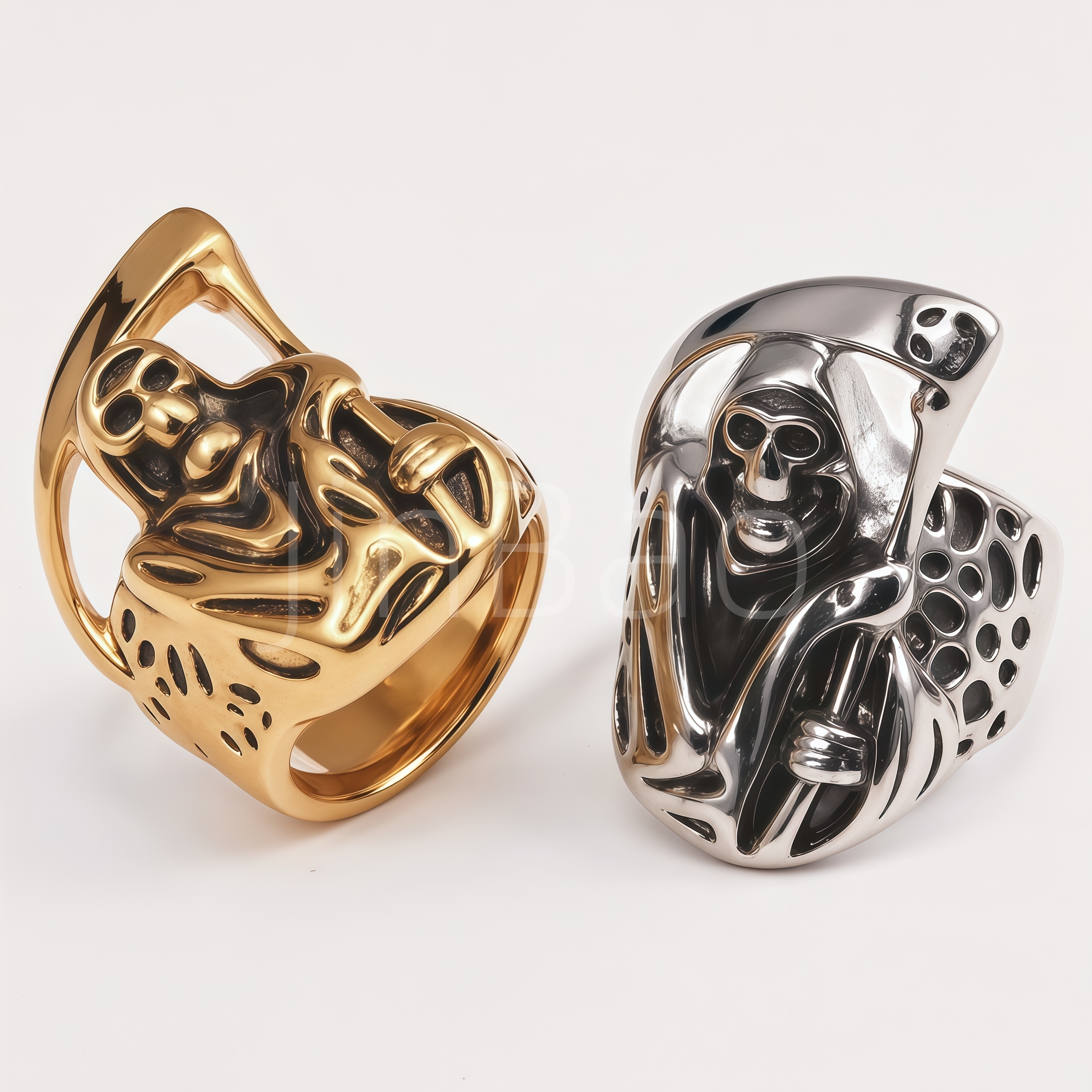 Heavy Gothic Death Skull Scythe Stainless Steel Men's Ring | D0494