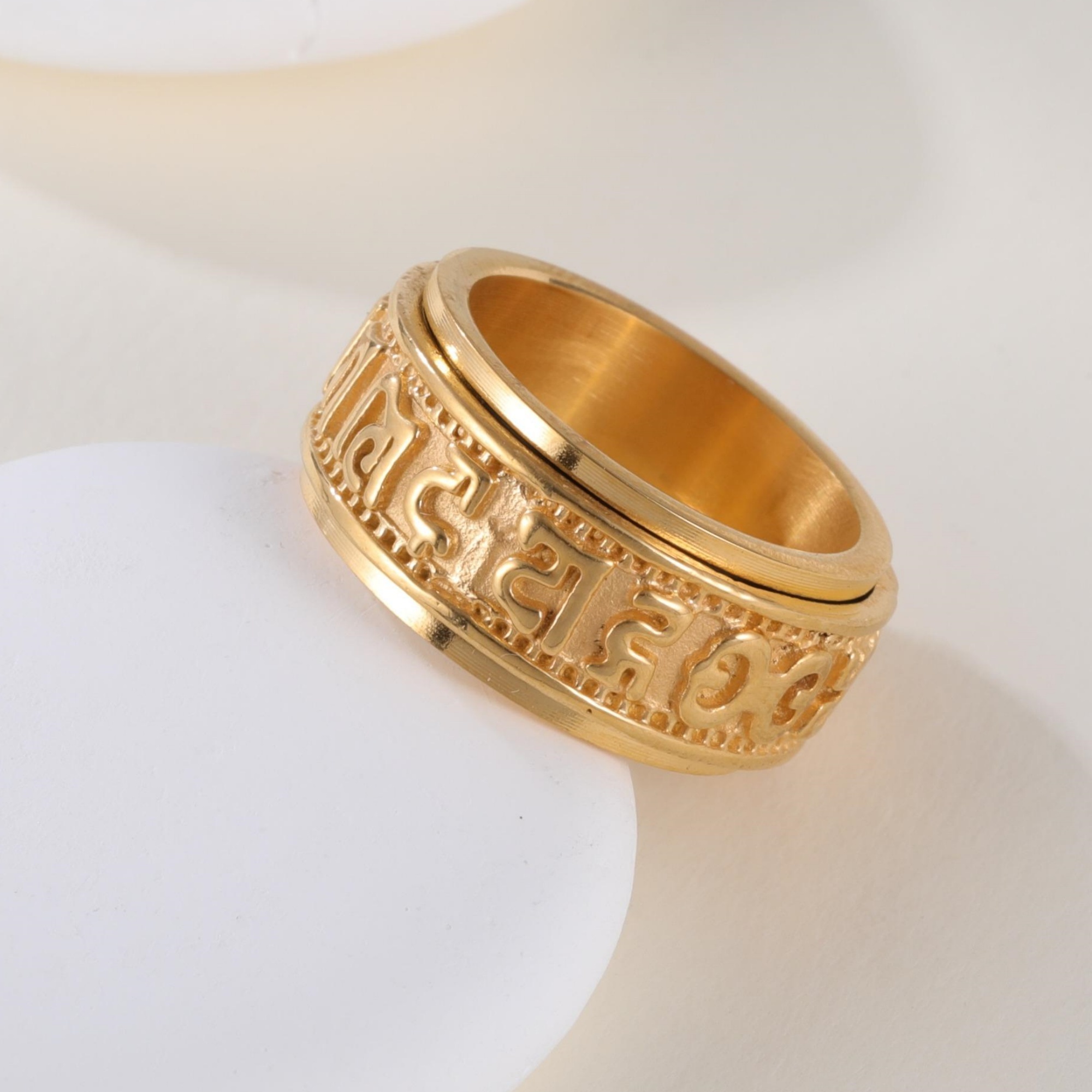 Vintage Scripture Design Transshipment Stainless Steel Men's Waterproof Ring 丨 N00471j-JinBaoJewerly