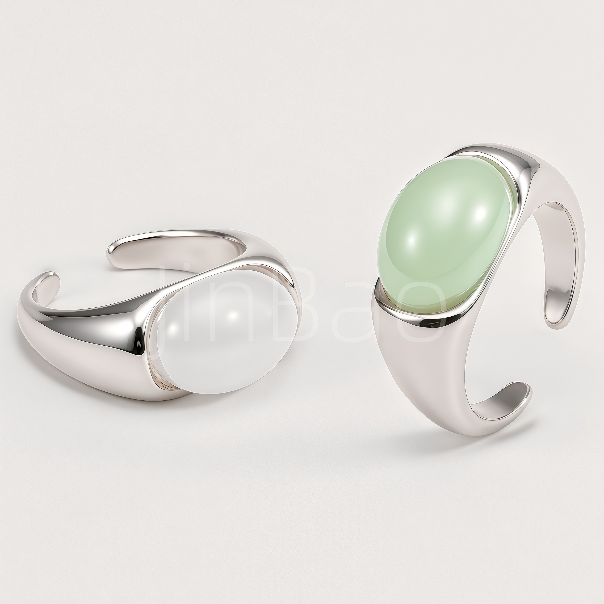 New Chinese Style Two-Tone Jade Curved Open Ring for Women | E00485