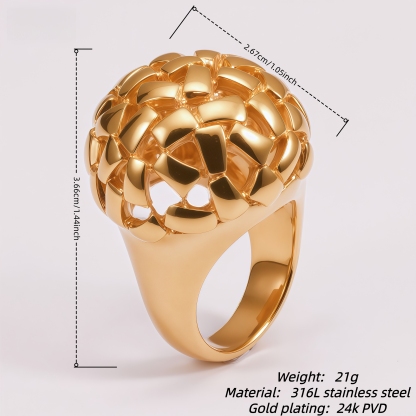 Women's Gold Stainless Steel Hollow Woven Spherical Ring | ML0124