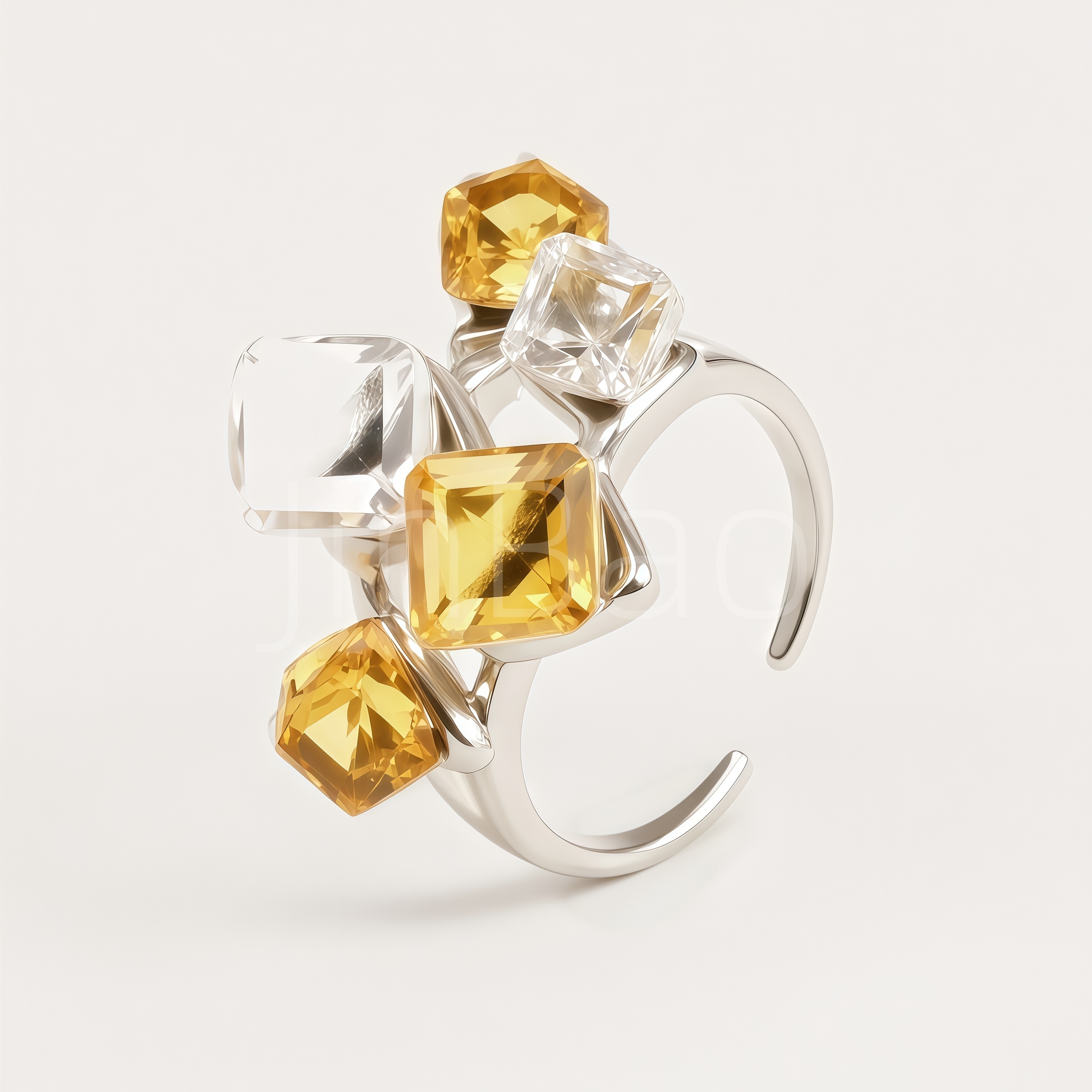 Luxury Multi-color Gem Pearl Stainless Steel Women Finger Ring