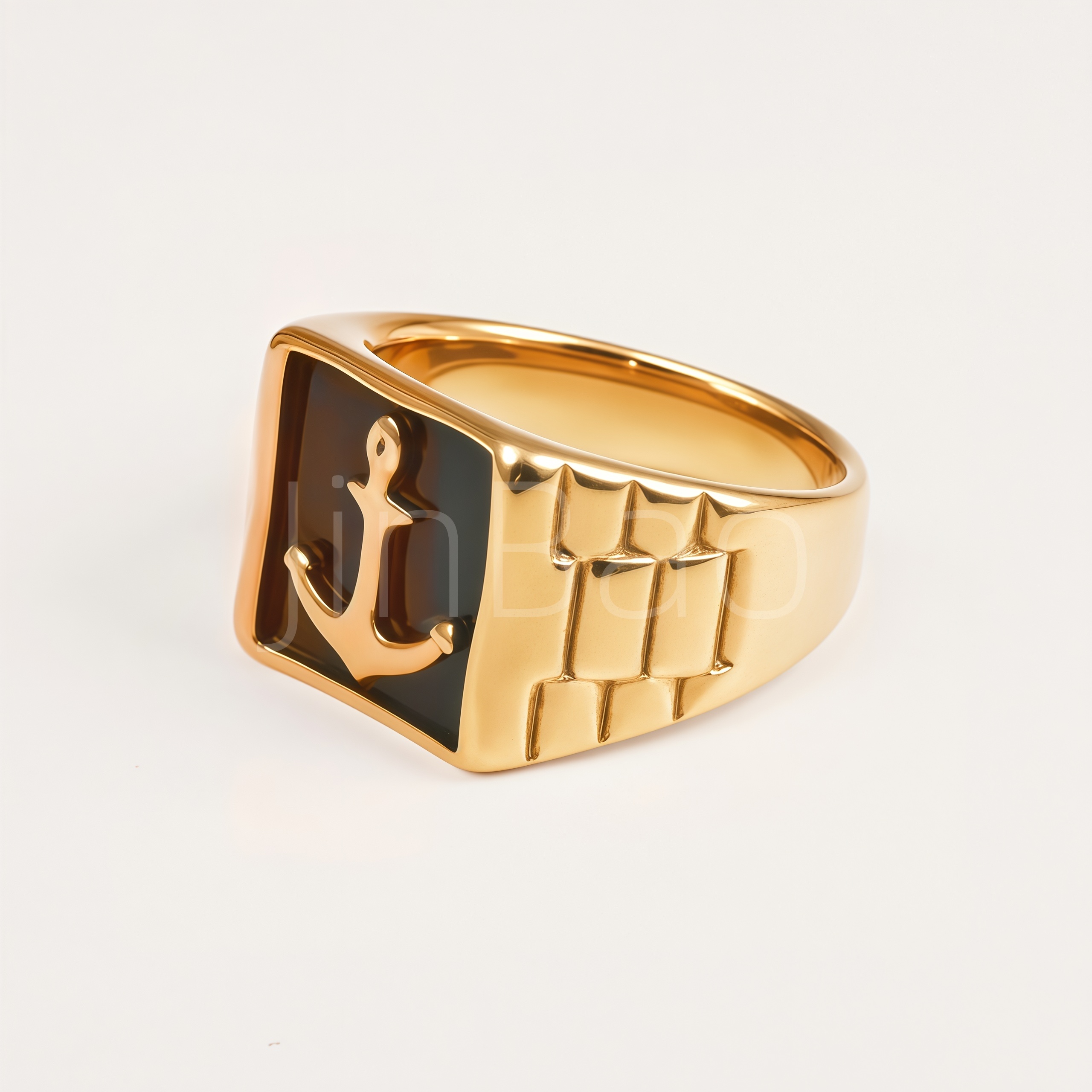 Nautical Anchor Black Enamel Stainless Steel Men Finger Ring | 