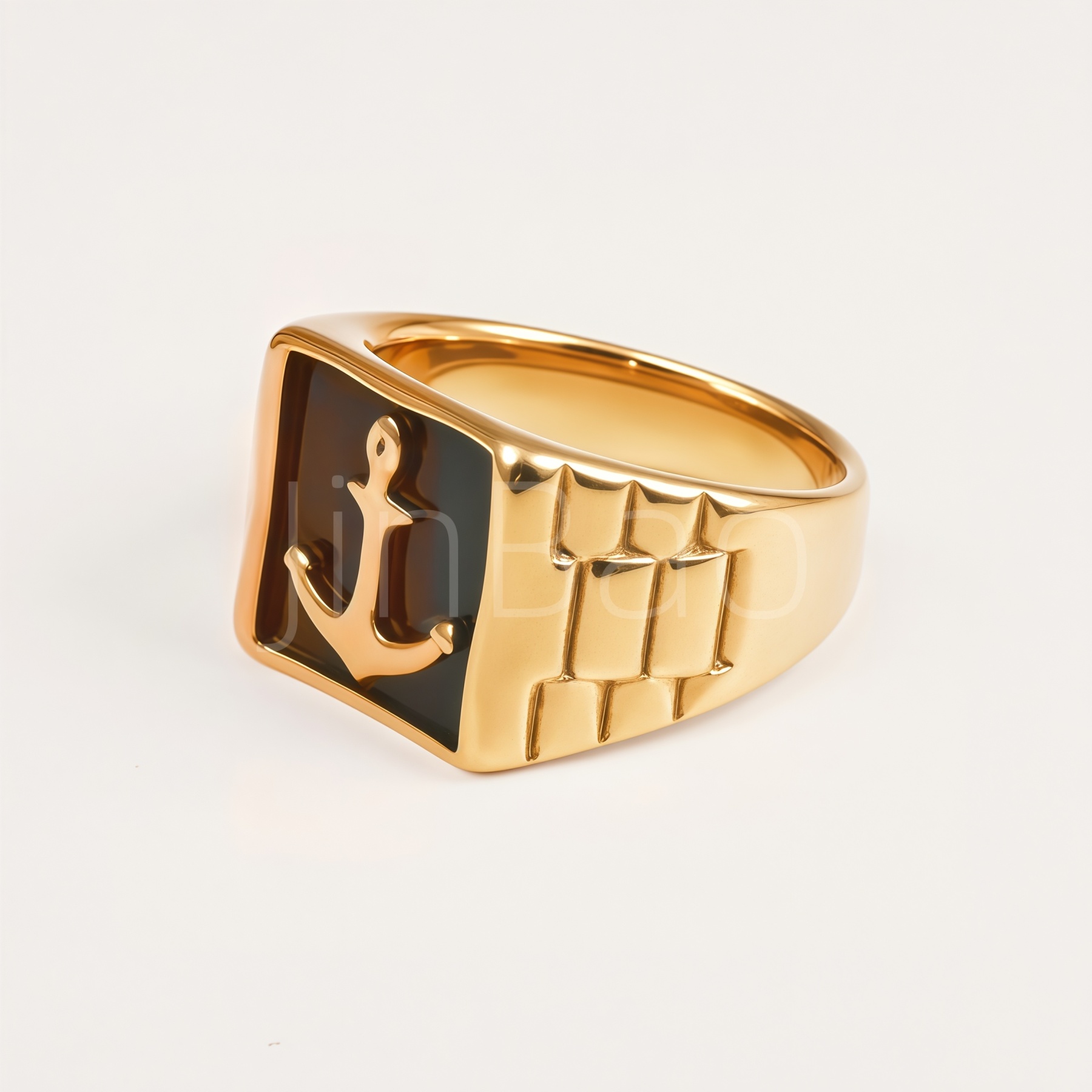 Nautical Anchor Black Enamel Stainless Steel Men Finger Ring | 