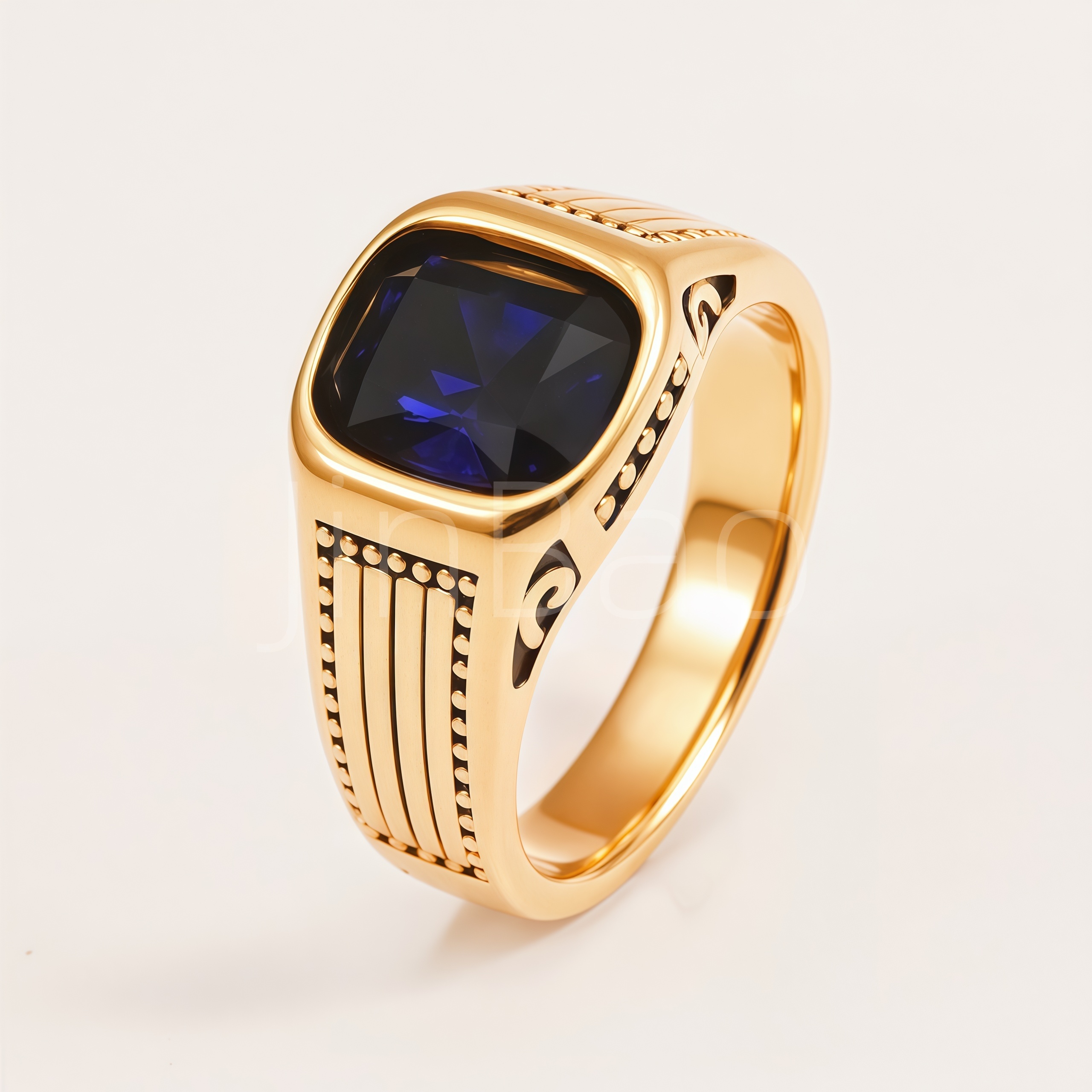 Vintage Engraved Striped Gemstone Signet Ring for Men | B121