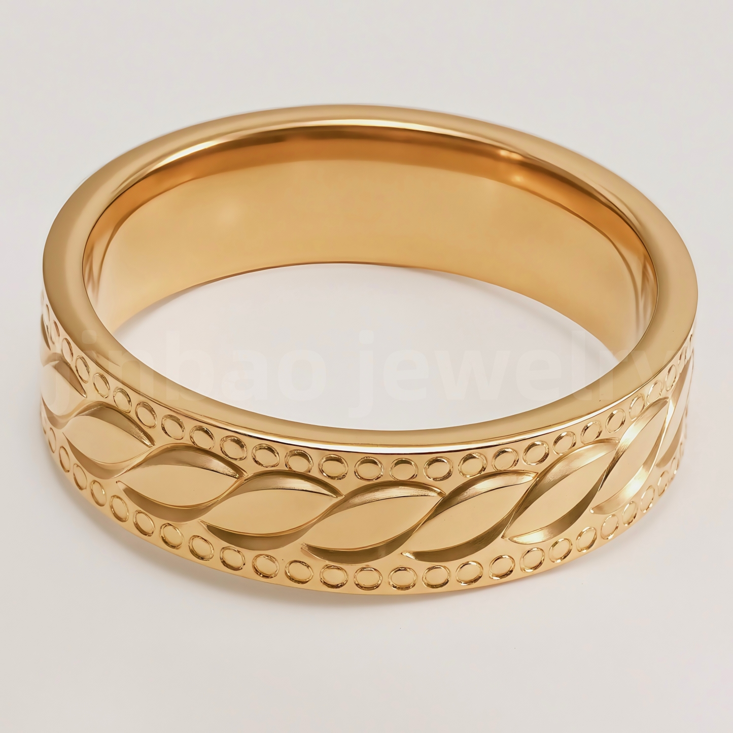 24K Gold-Plating Stainless Steel Retro Pattern Men's Waterproof Ring  6MM-JinBaoJewerly