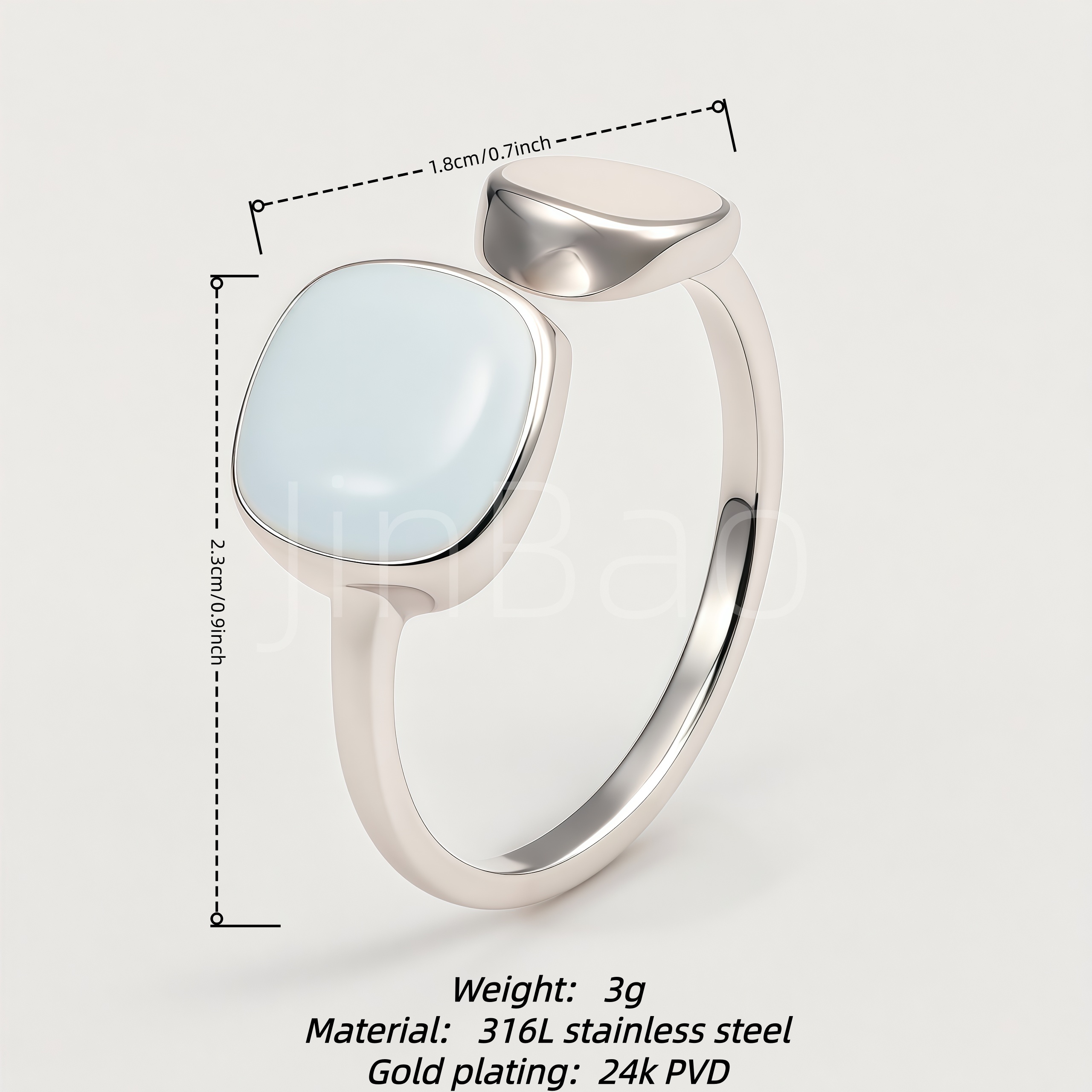 Asymmetric Light Blue Cushion Enamel Open Adjustable Ring | N00426