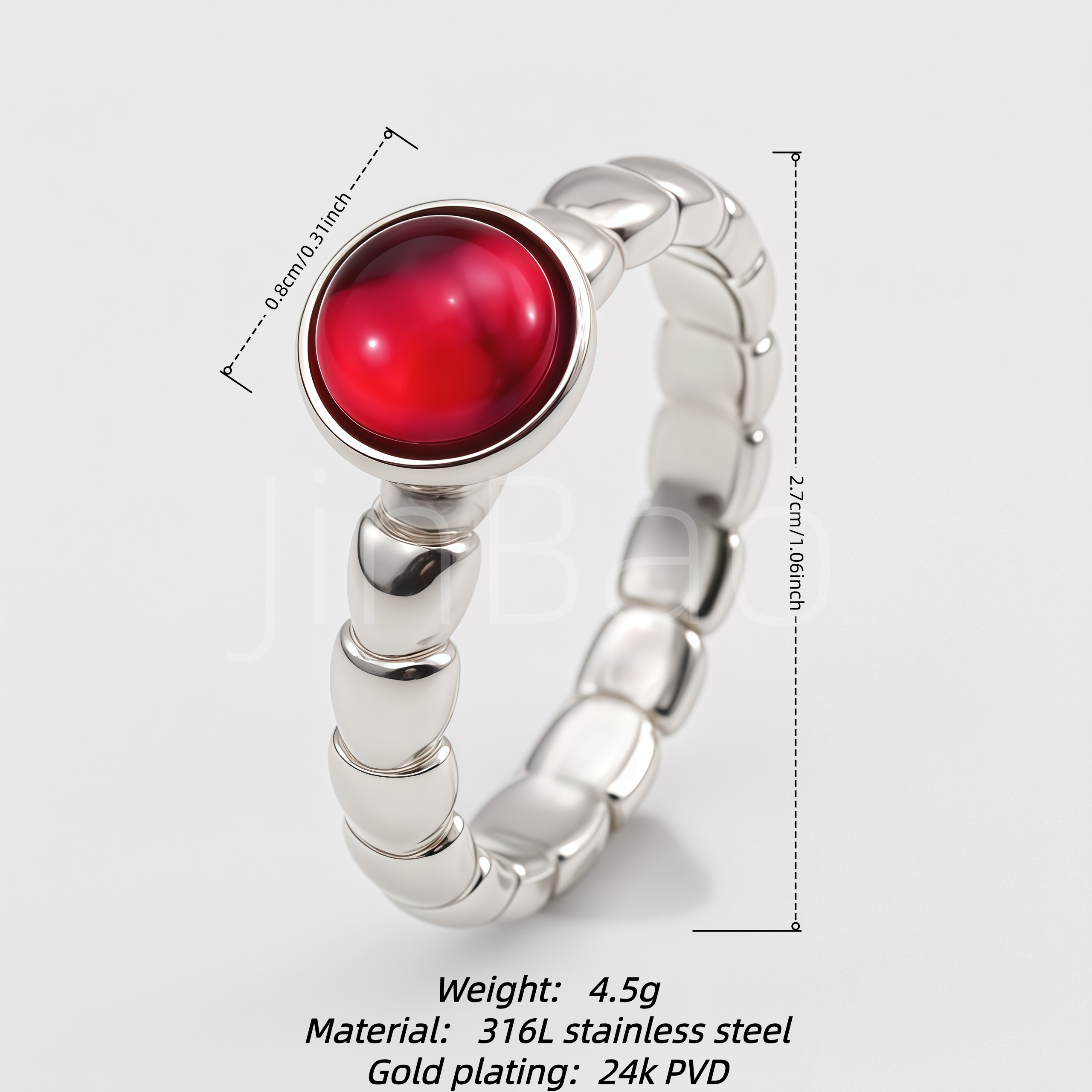 316L Stainless Steel Bezel Set Oval Gemstone Ring for Women | E0038