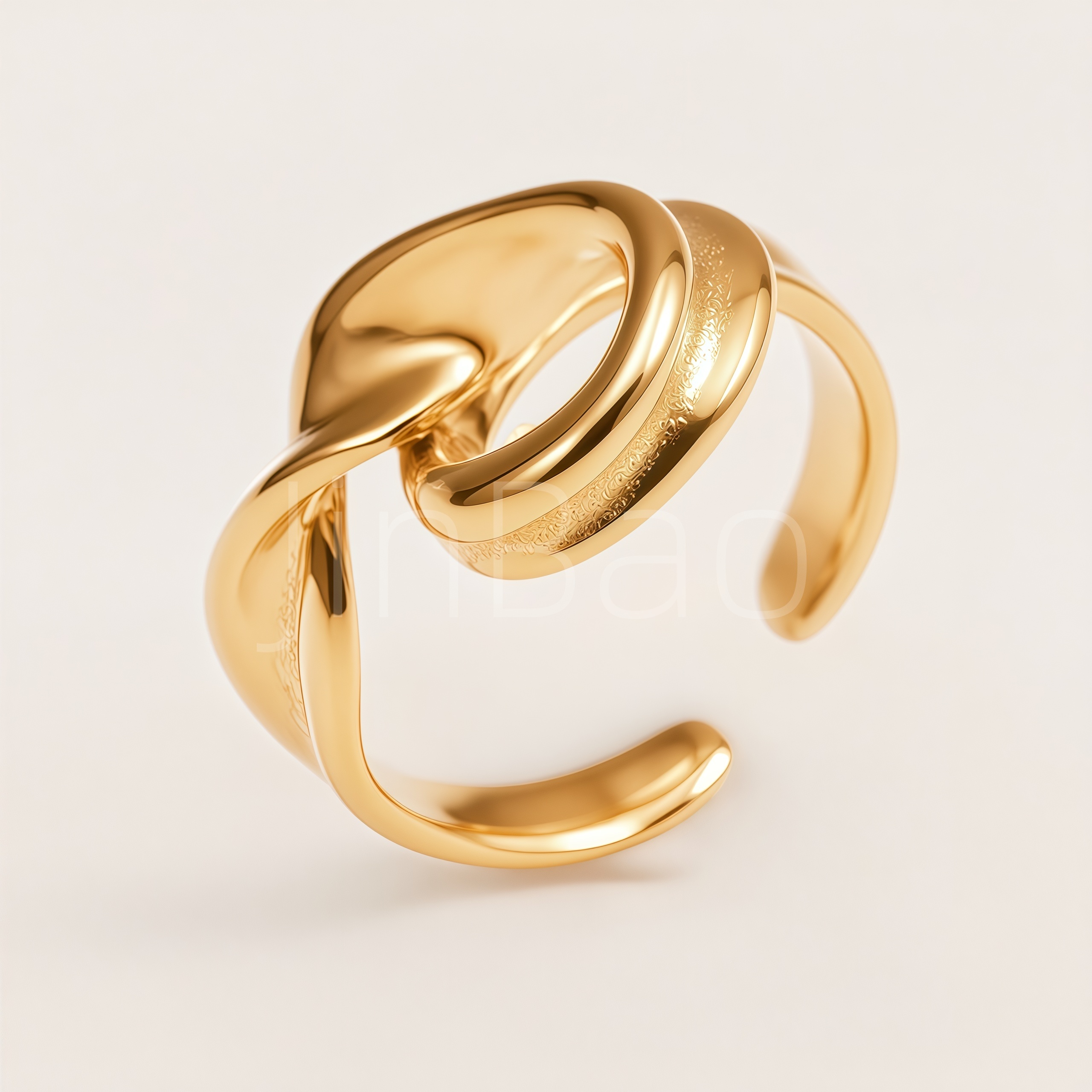 Gold Tone Twisted Knot Embossed Open Cuff Women Ring | E00469