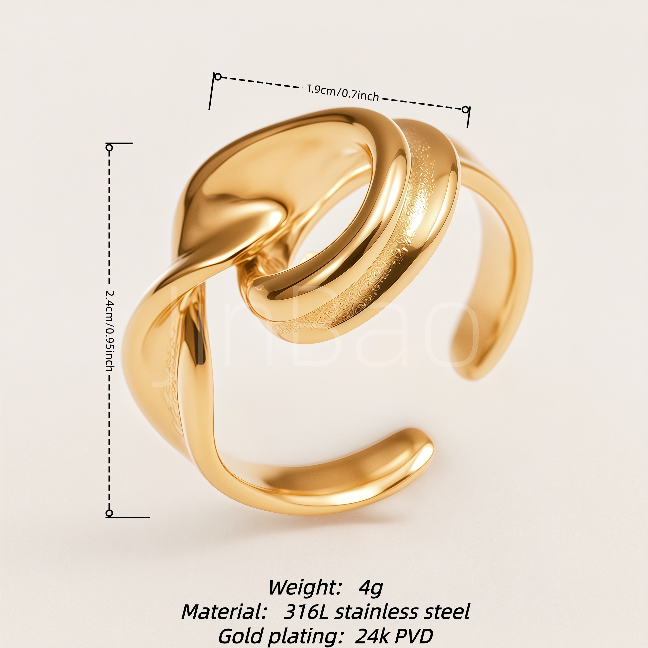 Gold Tone Twisted Knot Embossed Open Cuff Women Ring | E00469