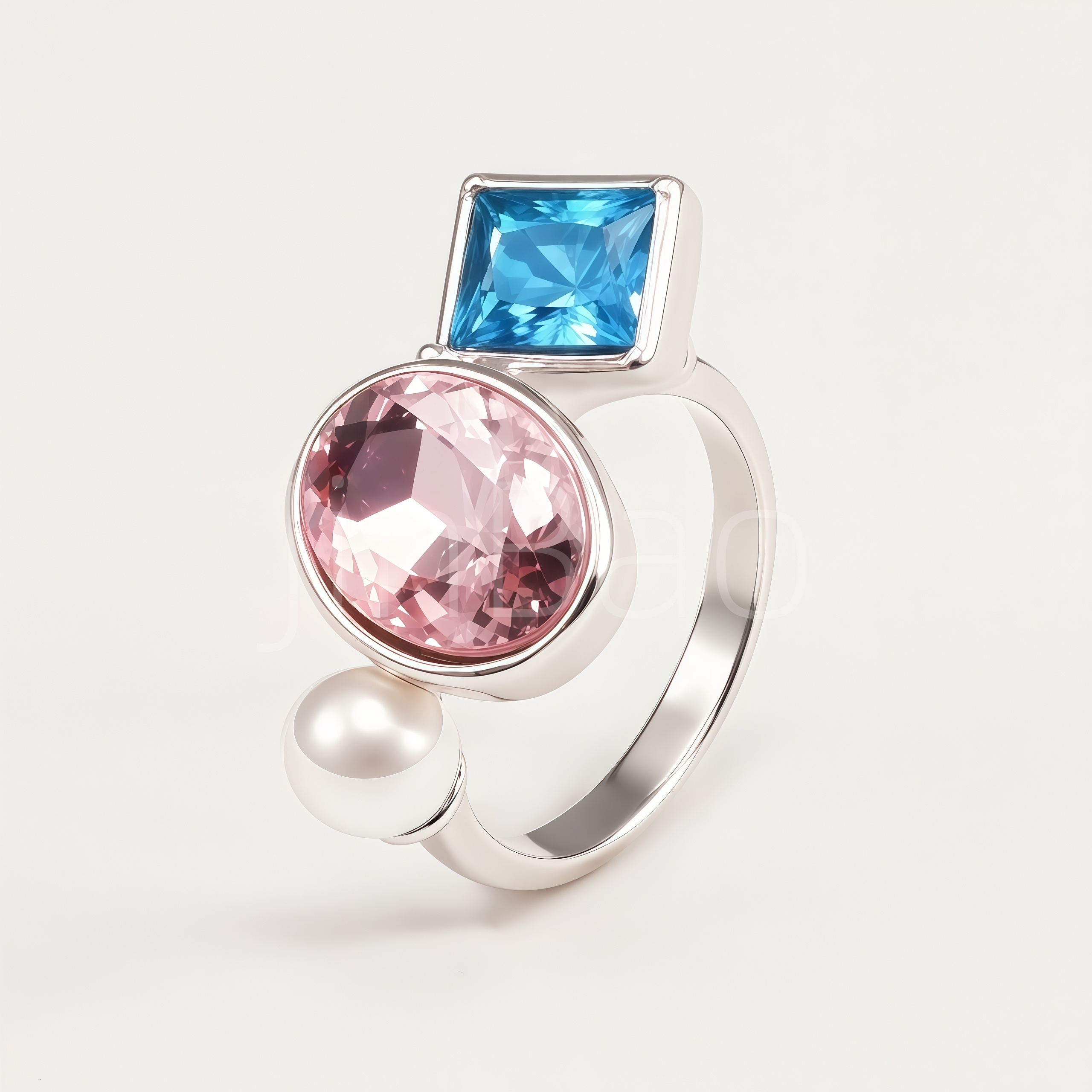 Luxury Multi-color Gem Pearl Stainless Steel Women Finger Ring