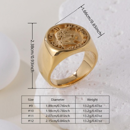 24K PVD Retro Style Napoleon Iii Gold Coin Design Stainless Steel Men's Waterproof Ring丨DZ1192-JinBaoJewerly