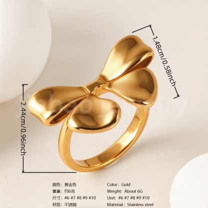 24K Gold-Plating Stainless Steel Adjustable Open Fashion Retro Women's Waterproof Ring-JinBaoJewerly