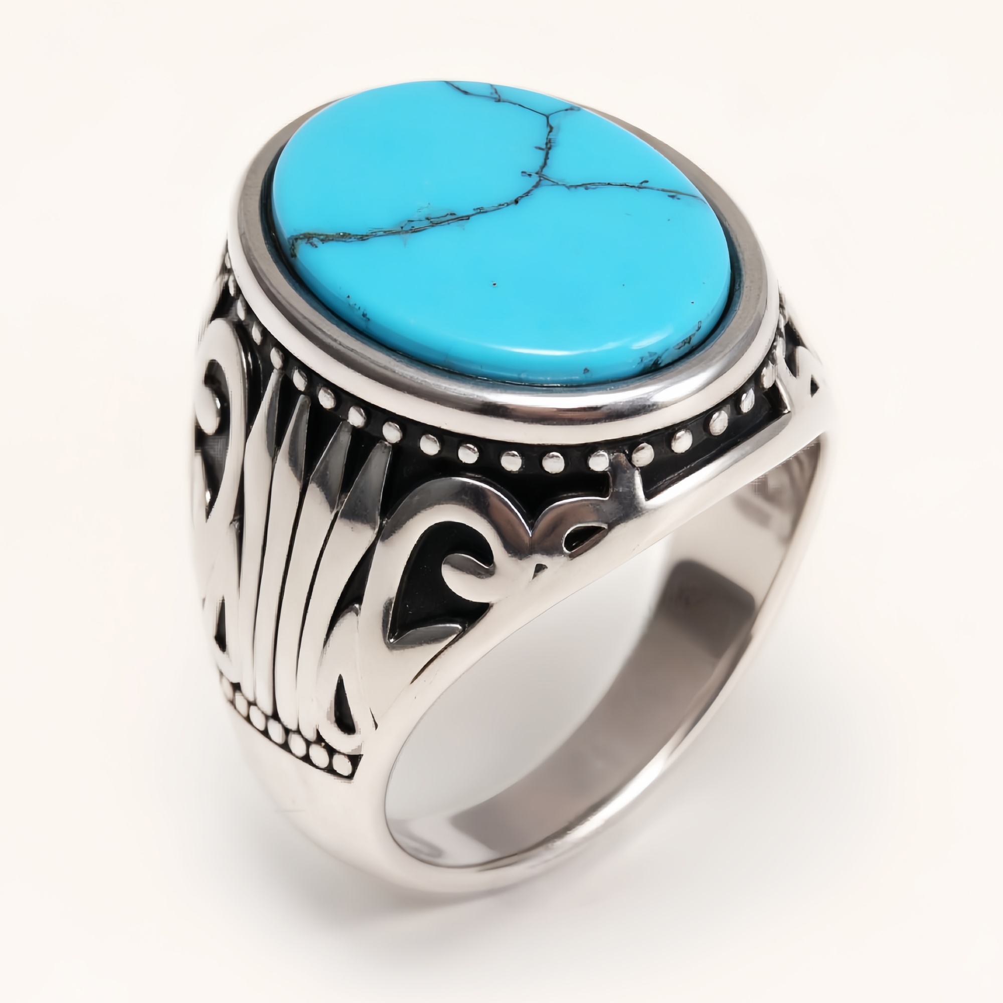 Silver - Inlaid Gemstone Carved Ring - Retro and Trendy Jewelry | K00680GH-JinBaoJewerly