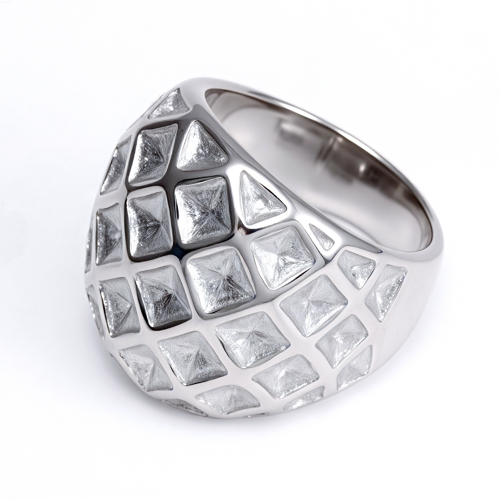 Grid Pattern Statement Ring, Stainless Steel Gold Plated, Retro Art Women's Ring | G003671-JinBaoJewerly
