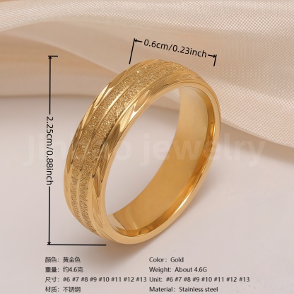 24K Gold-Plating Stainless Steel Minimalist Textured Trendy Men's Waterproof Ring  6MM-JinBaoJewerly
