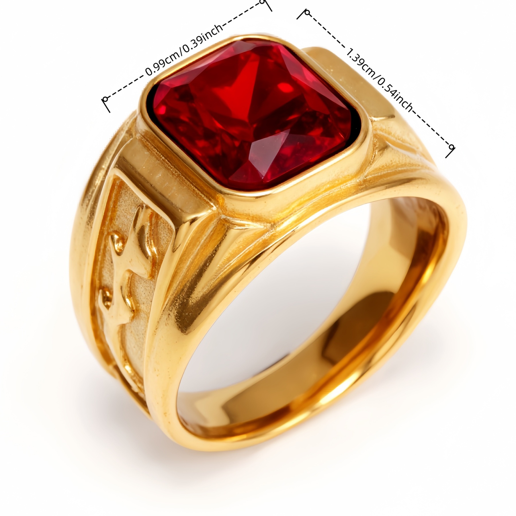 Gold - Carved Square Color - Gem Ring - Retro and Trendy Jewelry | BL135JHB--JinBaoJewerly