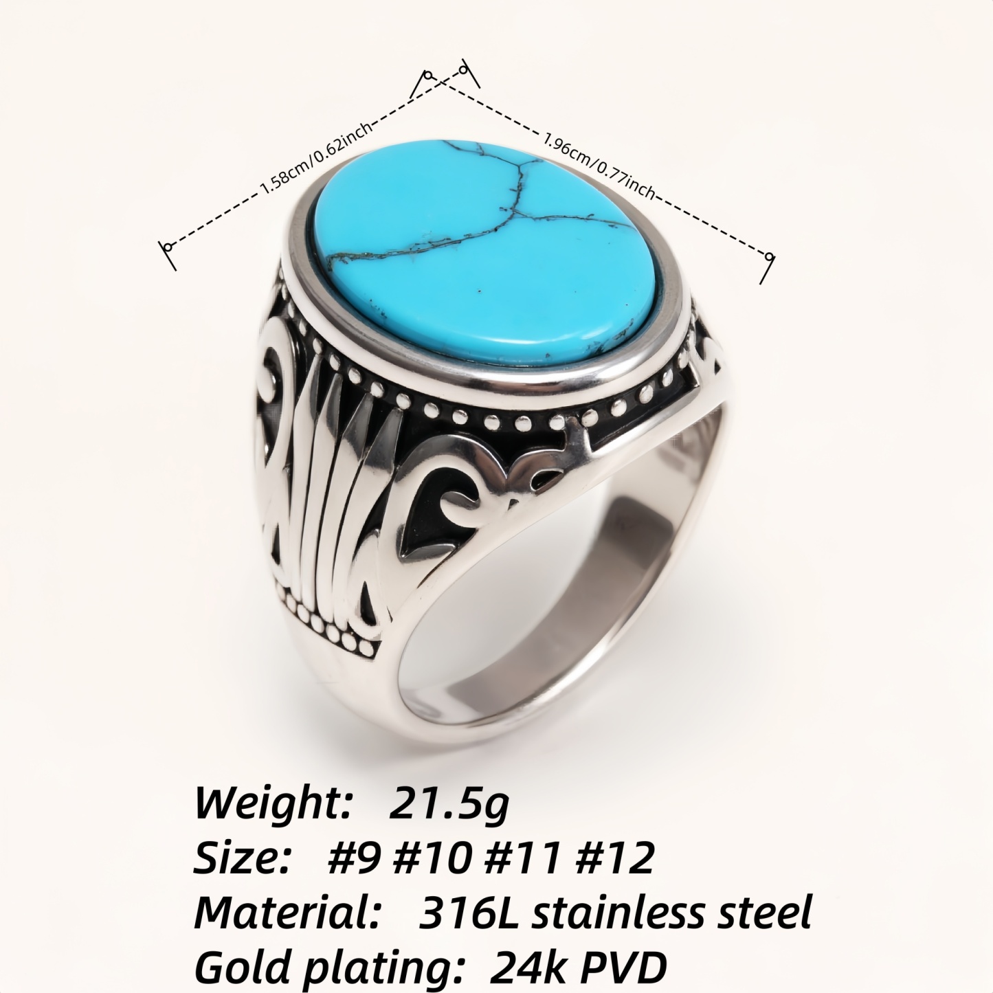 Silver - Inlaid Gemstone Carved Ring - Retro and Trendy Jewelry | K00680GH-JinBaoJewerly