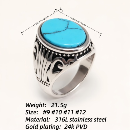 Silver - Inlaid Gemstone Carved Ring - Retro and Trendy Jewelry | K00680GH-JinBaoJewerly