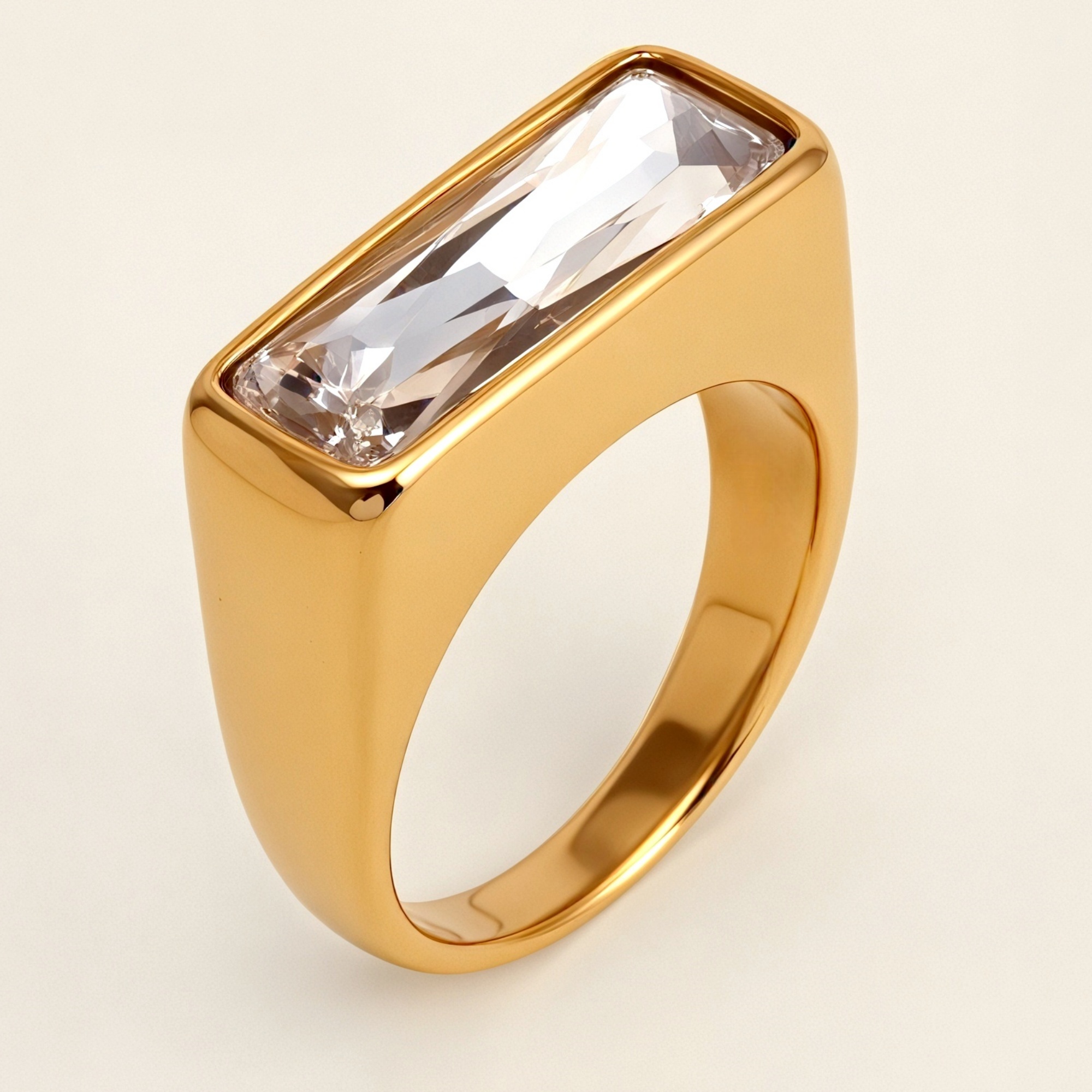 Gold - Inlaid Rectangular Gem Ring - Minimalist and Stylish Jewelry | K003723-JinBaoJewerly