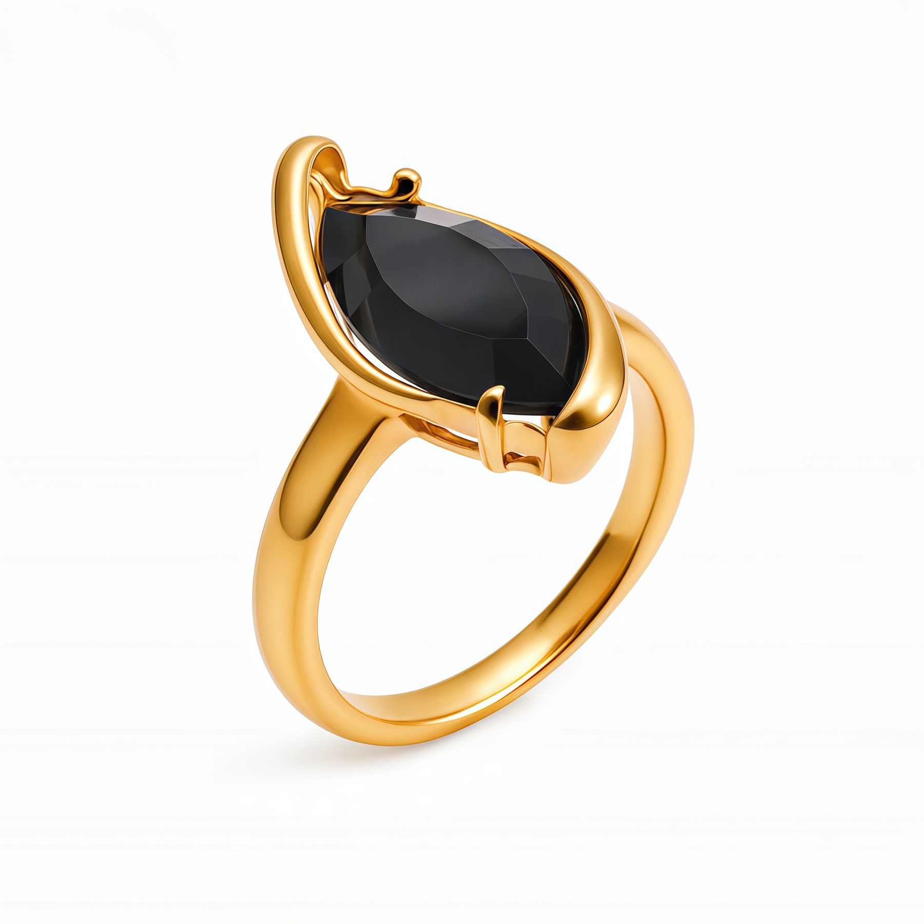 Stainless Steel Gold-Plated Fashion Ring Set for Women - Red & Black Marquise Cut Stones