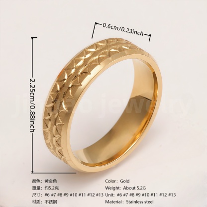 24K Gold-Plating Stainless Steel Retro Pattern Men's Waterproof Ring  6MM-JinBaoJewerly