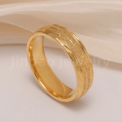 24K Gold-Plating Stainless Steel Minimalist Textured Trendy Men's Waterproof Ring  6MM-JinBaoJewerly