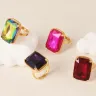 24-K Gold-Plated Stainless Steel Women's Waterproof Ring Set With Square Gems丨K002810-JinBaoJewerly