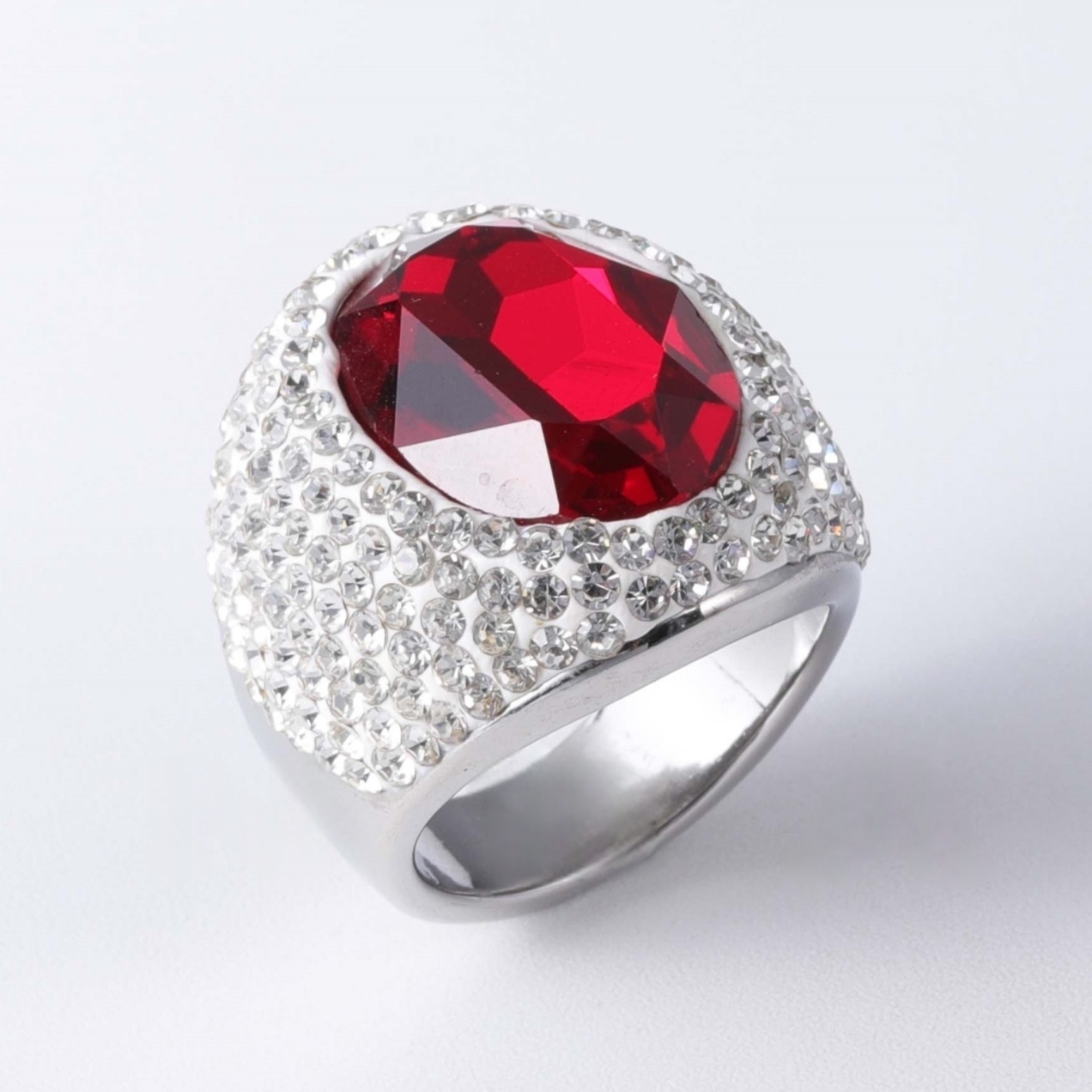 Shiny Rhinestone Inlaid Luxury Personalized Stainless Steel Women's Ring | BL224-JinBaoJewerly