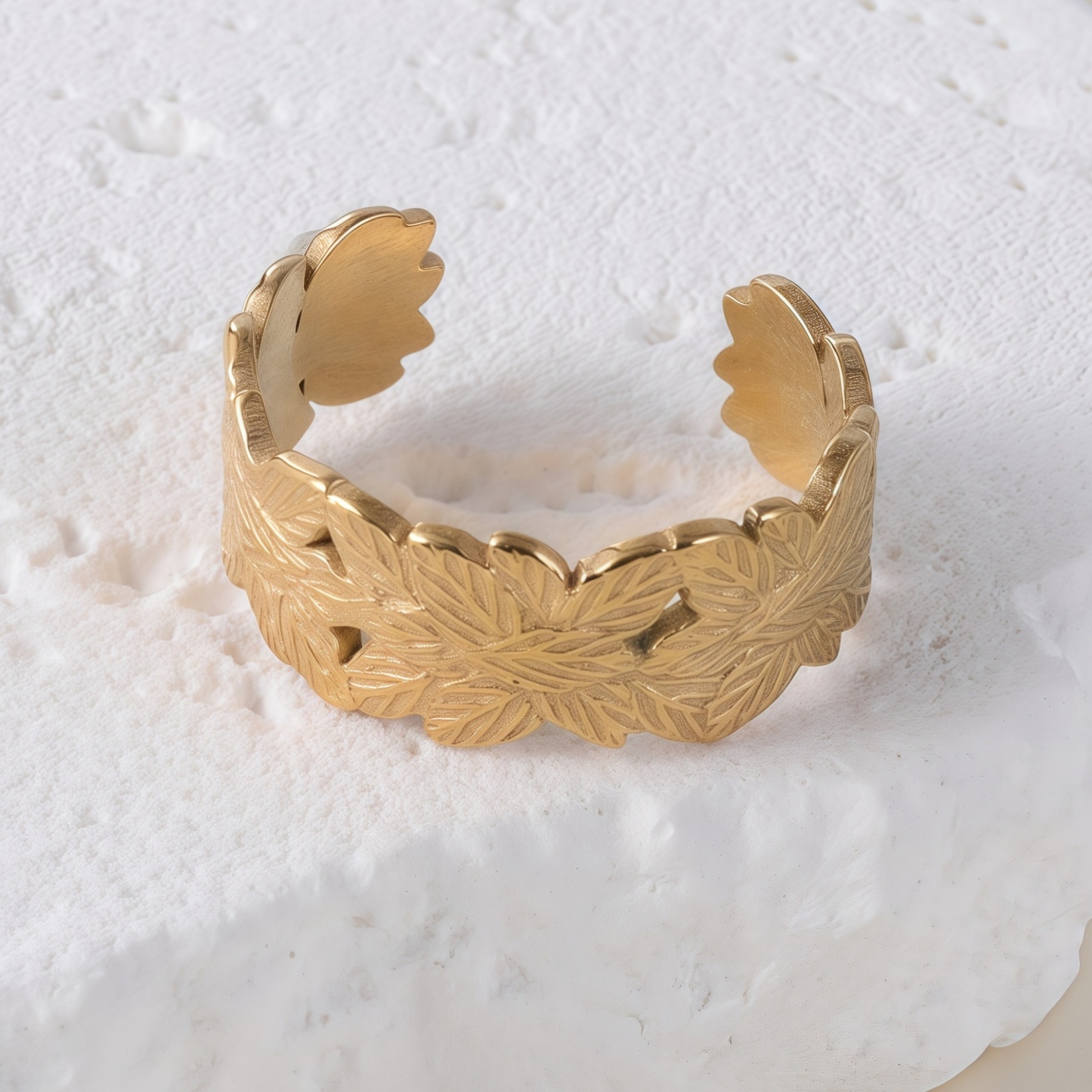 Simple And Atmospheric Leaf Design Stainless Steel Women's Waterproof Ring丨G001115-JinBaoJewerly