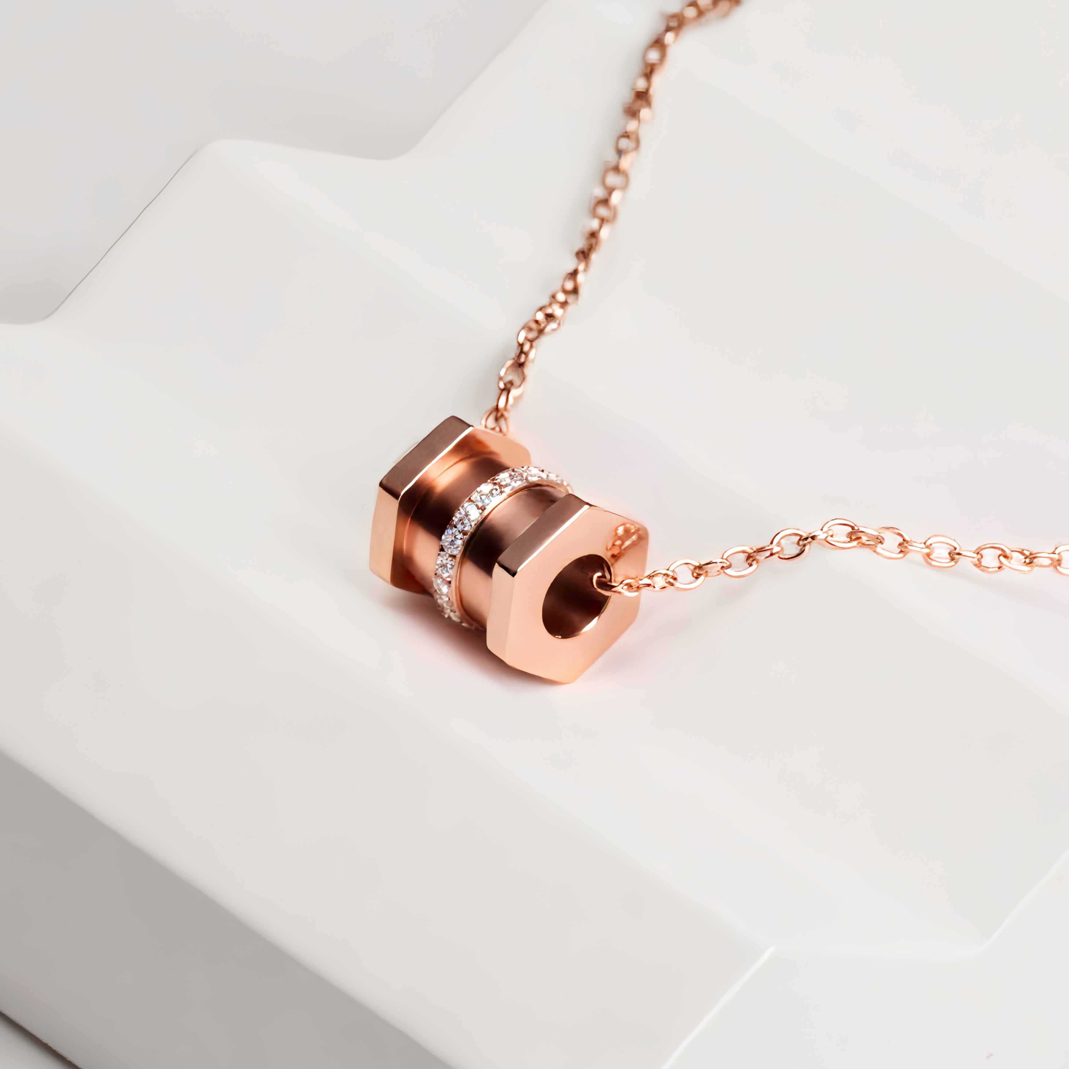 Women's Stainless Steel Rose Gold Tone Cylinder Necklace
