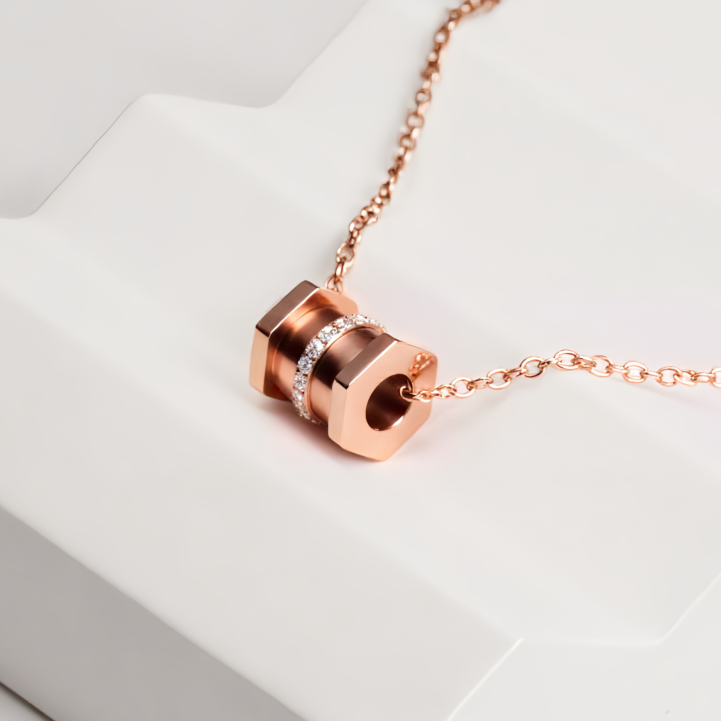 Women's Stainless Steel Rose Gold Tone Cylinder Necklace