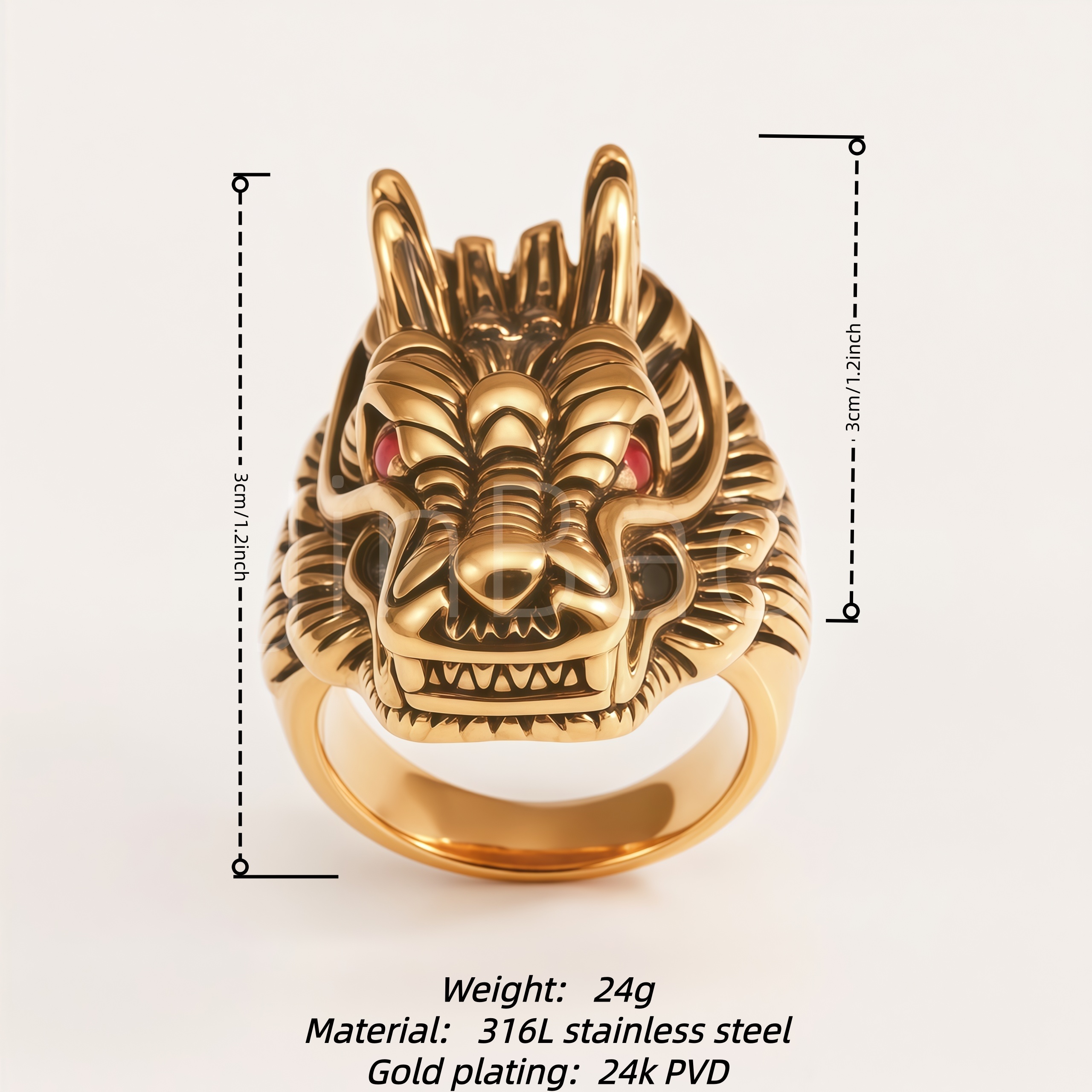 Retro 3D Dragon Head Stainless Steel Men Finger Ring | 