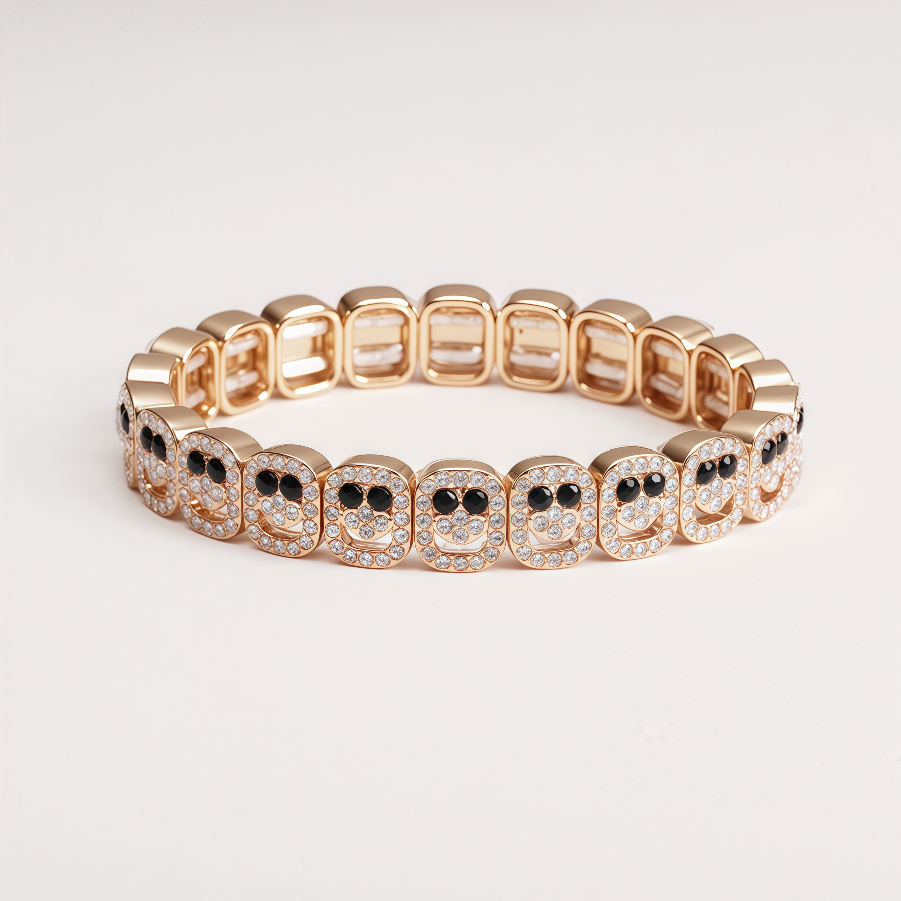 Women's Statement Gold Tone Black and White Paved Gemstone Link Bracelet