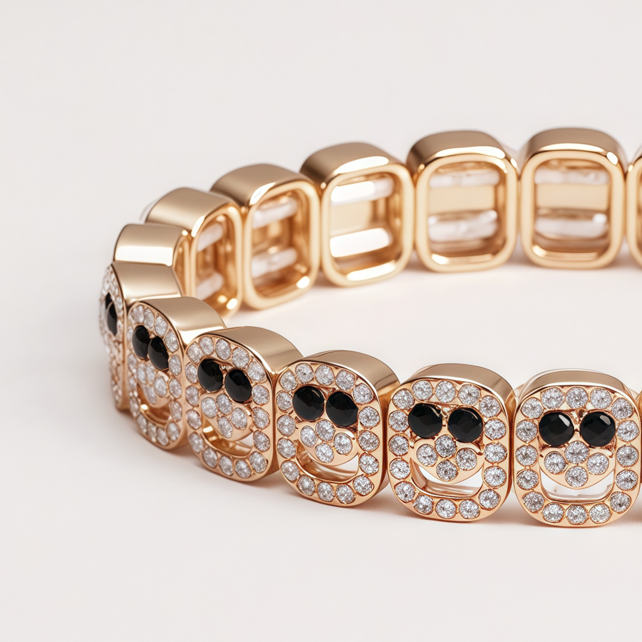 Women's Statement Gold Tone Black and White Paved Gemstone Link Bracelet