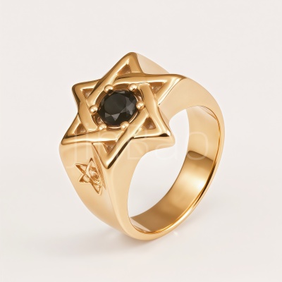 Hexagram Star Black Zircon Men Square Signet Ring | B179