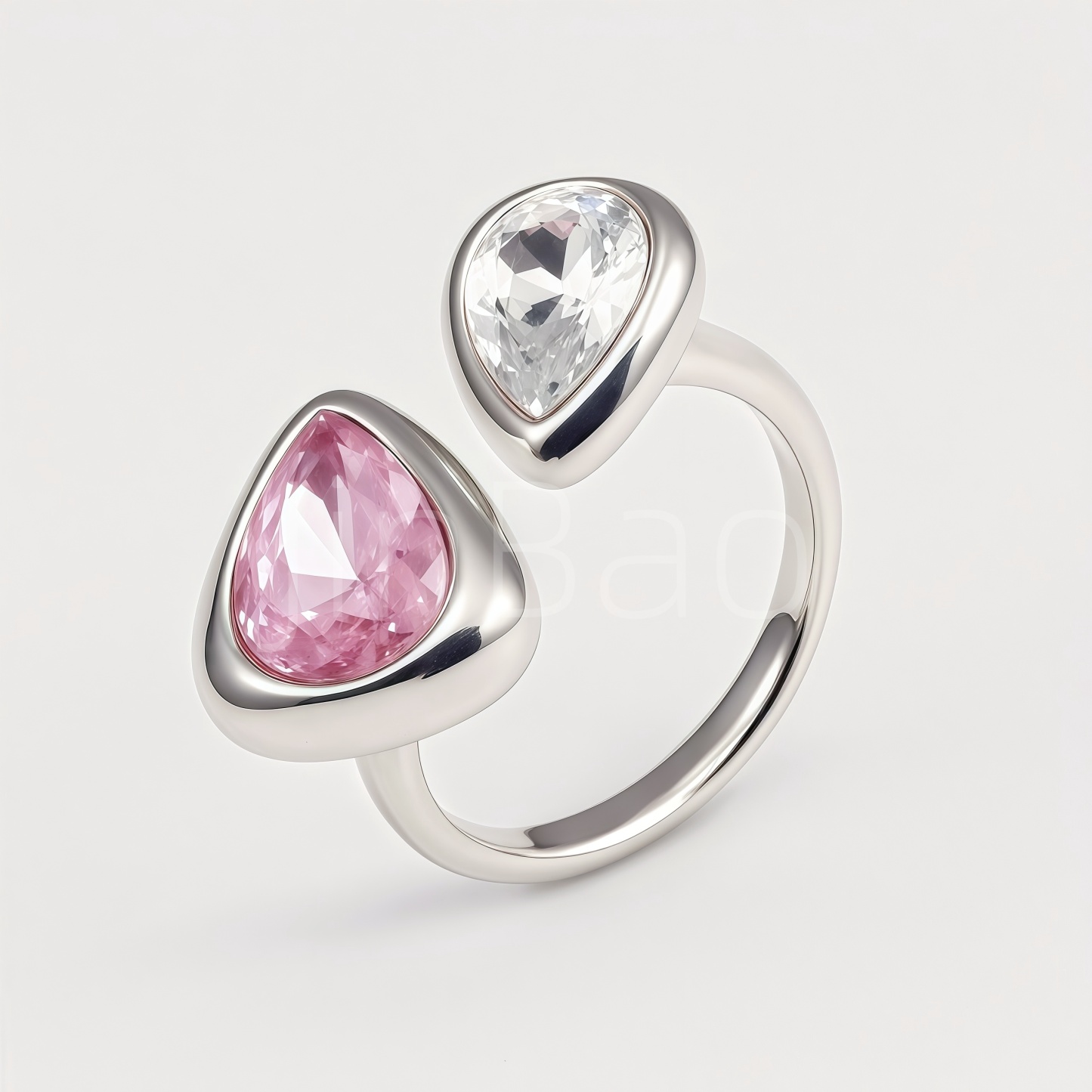 Bezel‑Set Multicolor CZ Two‑Stone Women Ring
