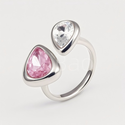 Bezel‑Set Multicolor CZ Two‑Stone Women Ring
