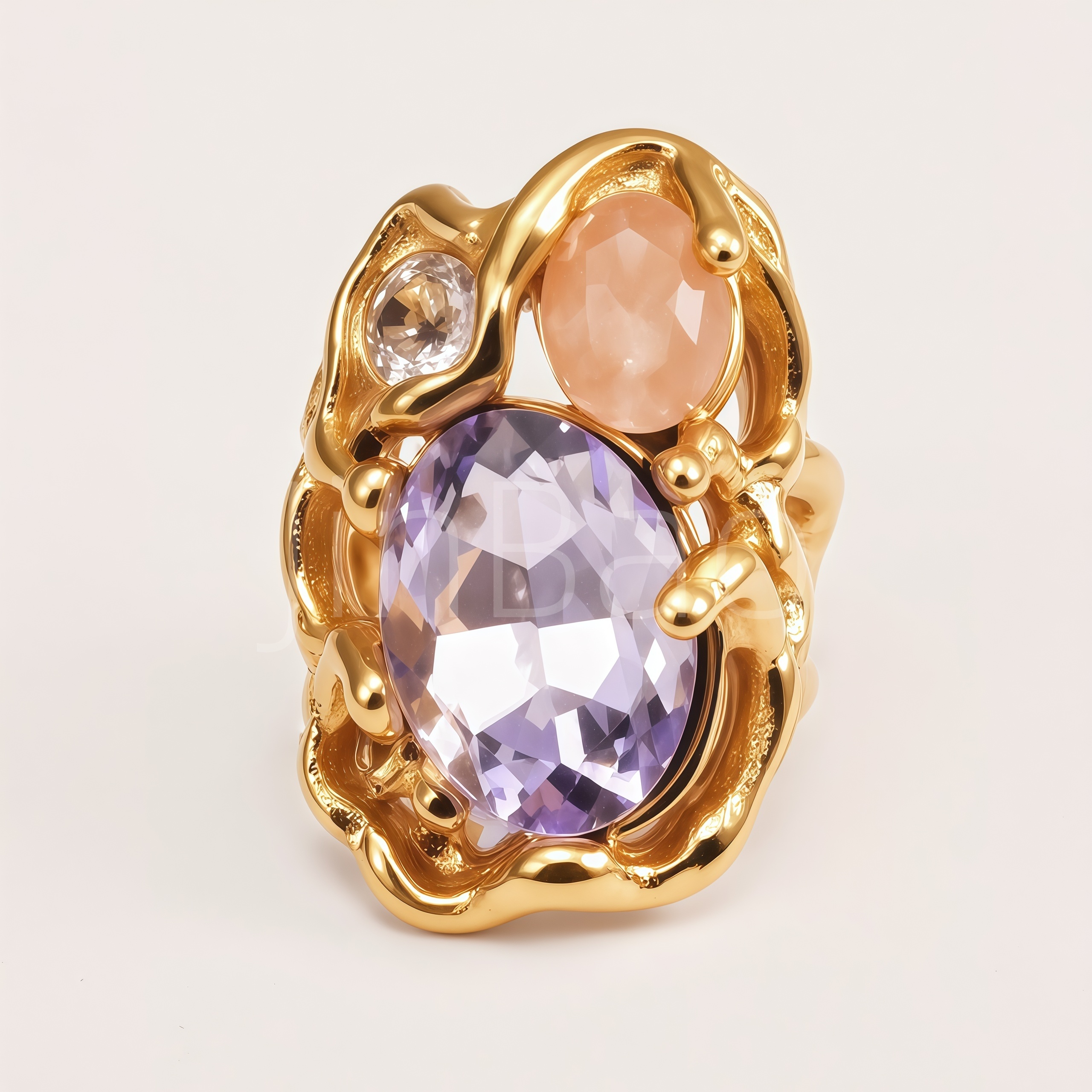 Abstract Fluid Hollow Multi-Gemstone Cluster Statement Ring for Women | E00447