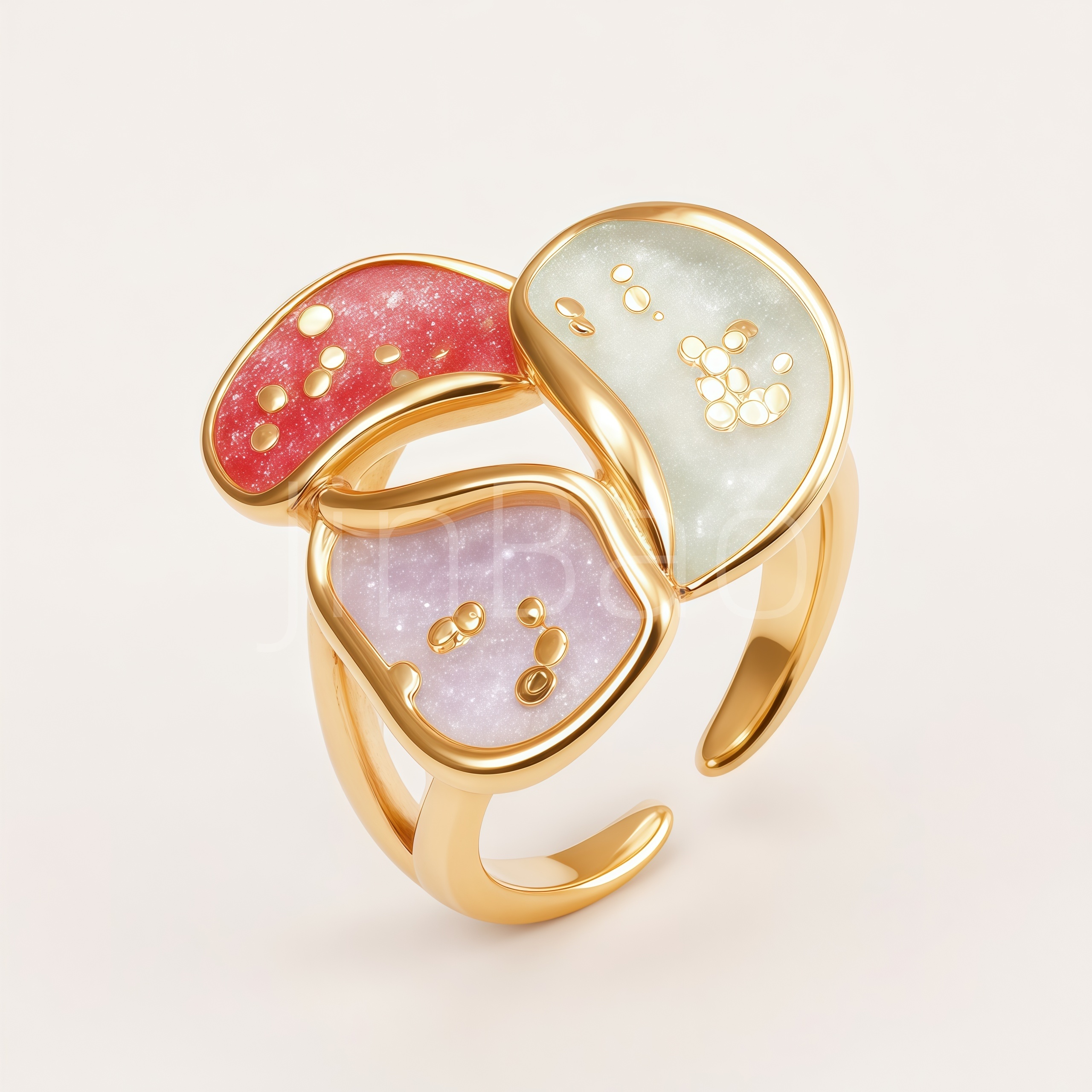Three‑Panel Irregular Glitter Enamel Women Ring | E0011