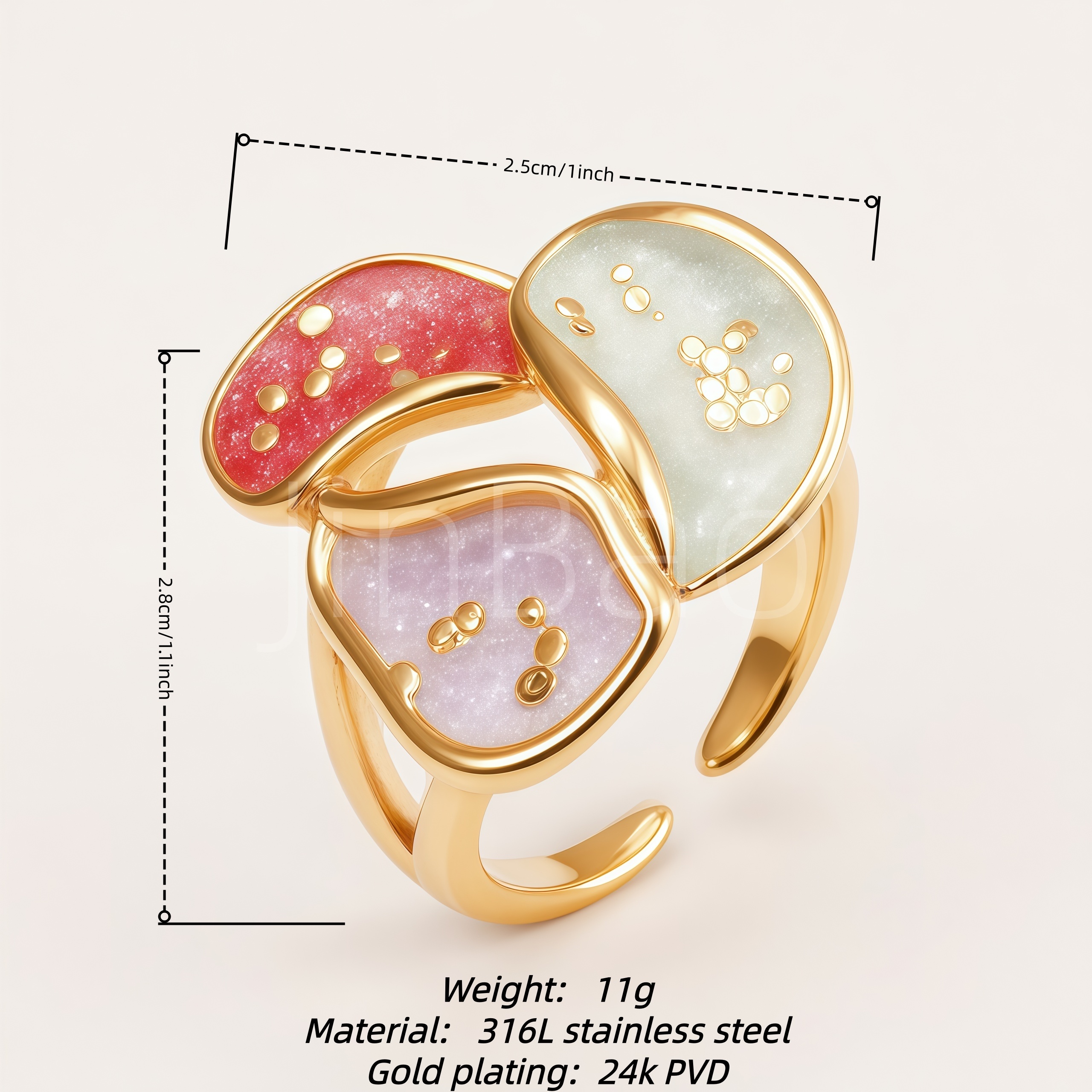 Three‑Panel Irregular Glitter Enamel Women Ring | E0011