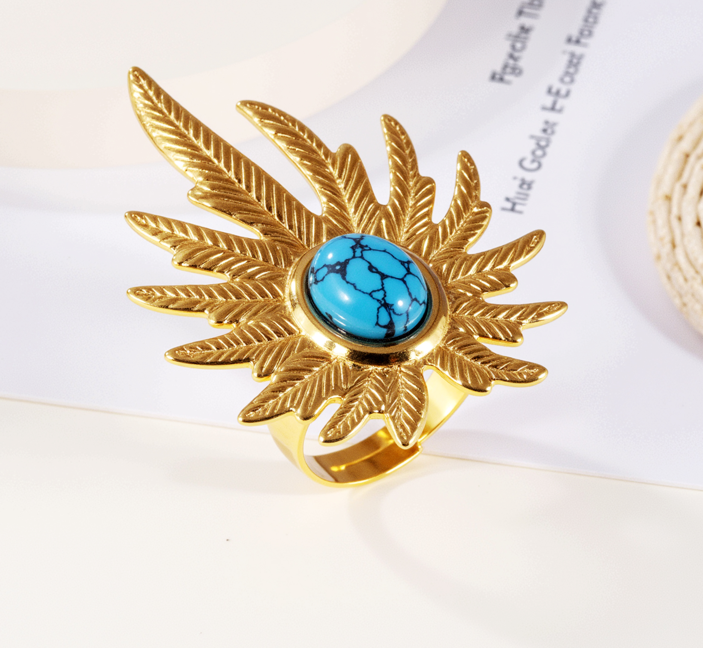 Turquoise in Leaves - Nature-Inspired Ring for Women | G005434-JinBaoJewerly