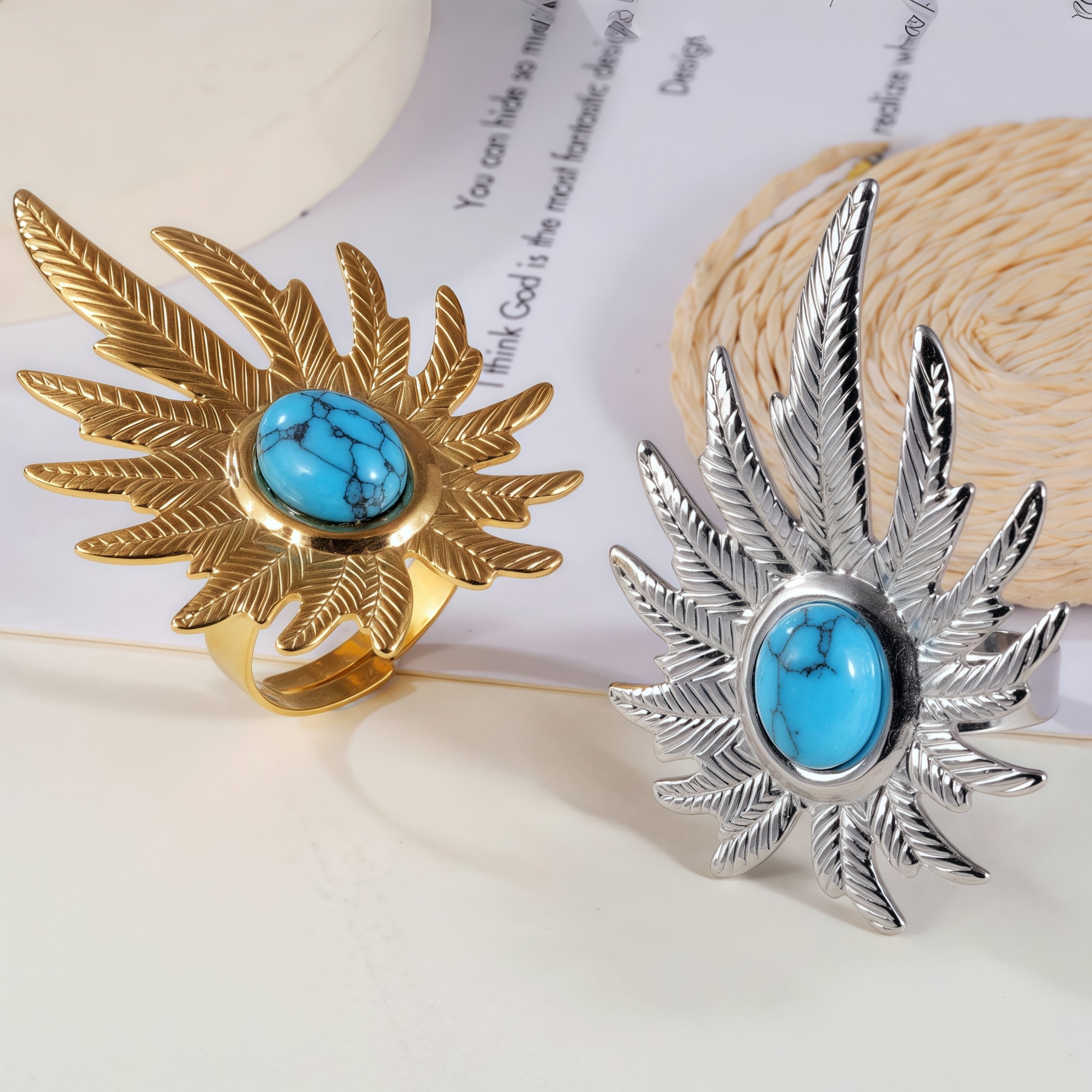 Bohemian Style Blue Gemstone Decoration Stainless Steel Women's Waterproof Ring丨G0054314-JinBaoJewerly