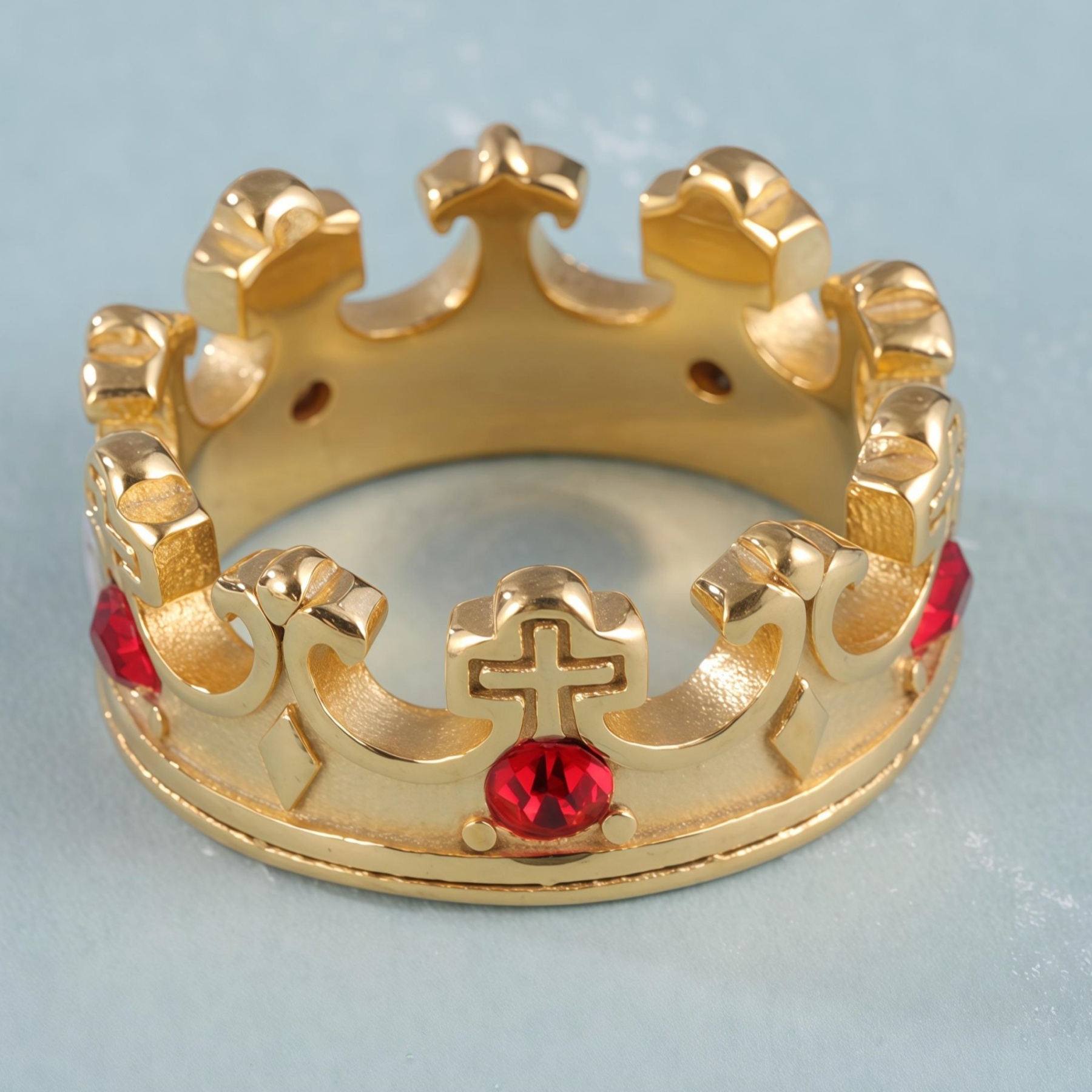 Vintage Cross Design Golden Crown Waterproof Ring丨LIUDZ-62-JinBaoJewerly