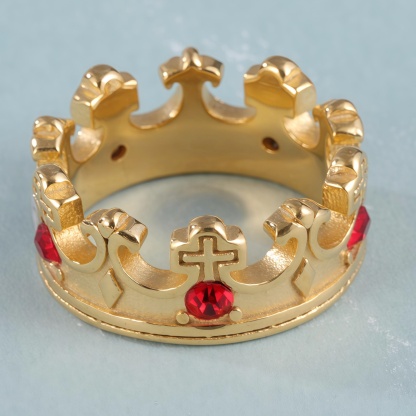 Vintage Cross Design Golden Crown Waterproof Ring丨LIUDZ-62-JinBaoJewerly
