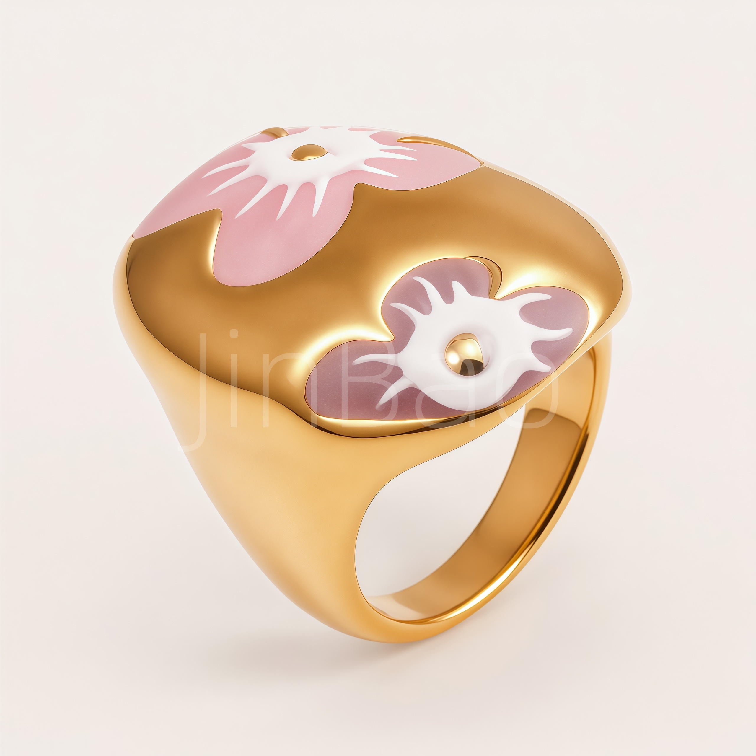 Chunky Pink‑White Enamel Flower Women Ring | E00561