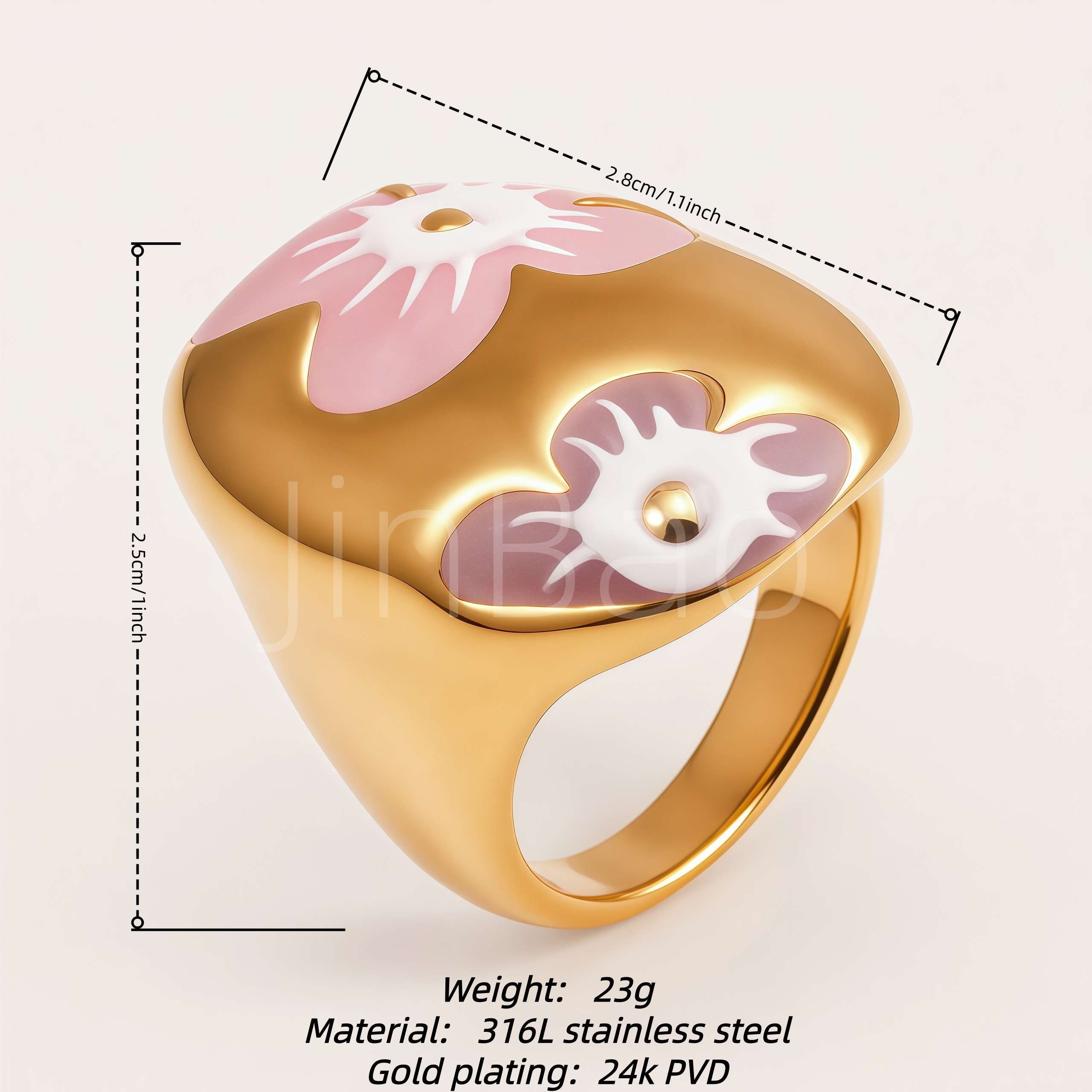 Chunky Pink‑White Enamel Flower Women Ring | E00561